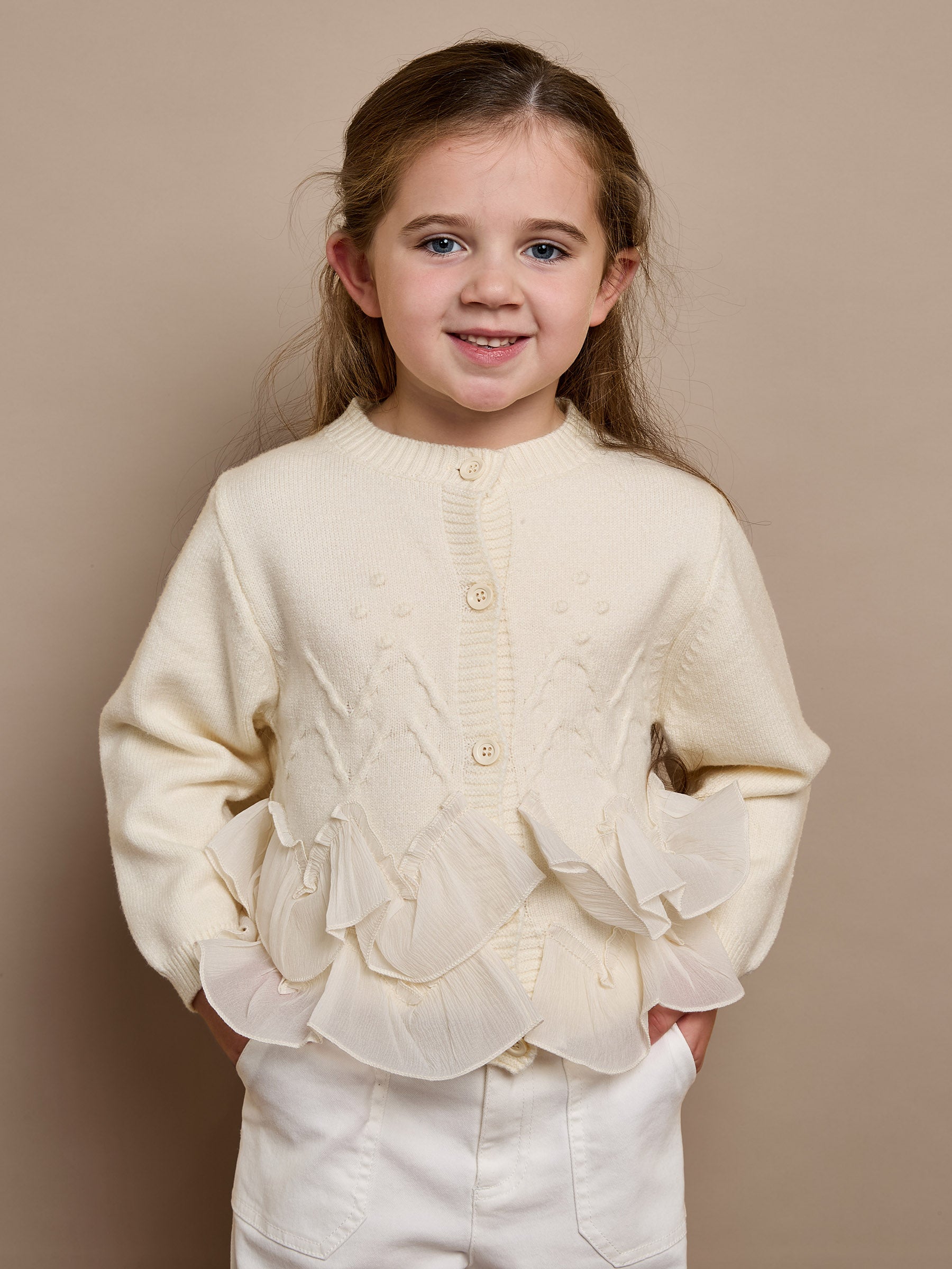 GWD Snowflake Ruffle Cream Cardigan
