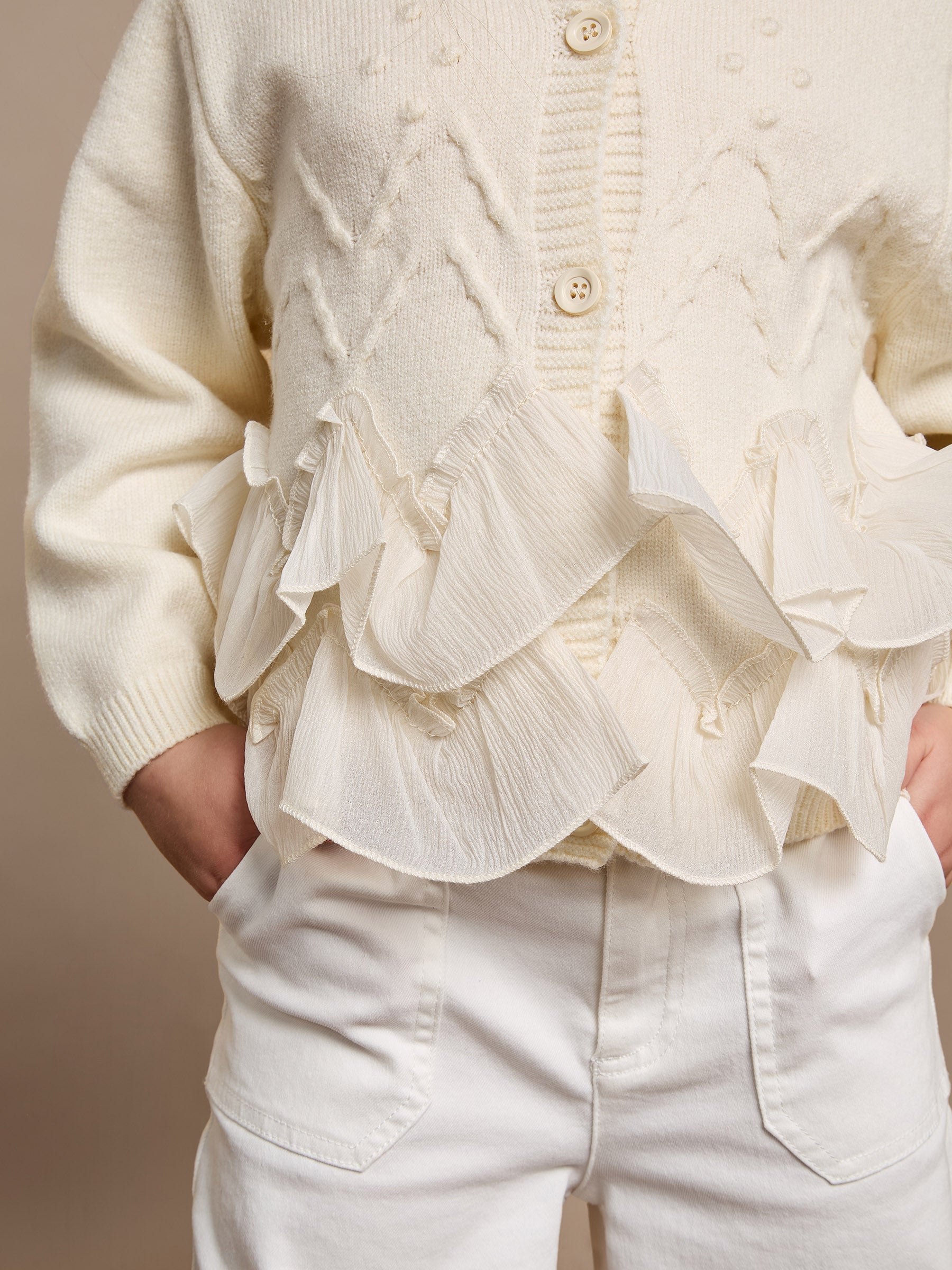 GWD Snowflake Ruffle Cream Cardigan
