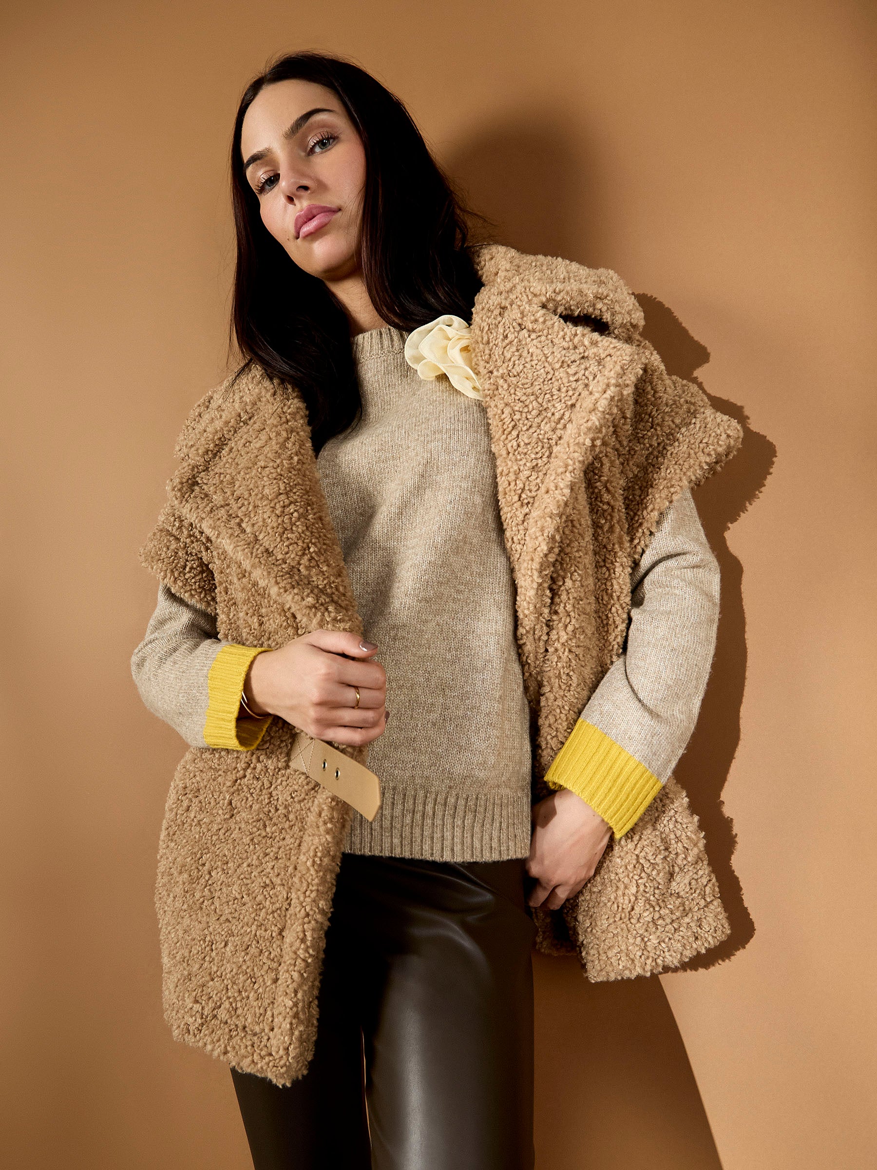 GWD Sima Brown Borg Collared Oversized Jacket