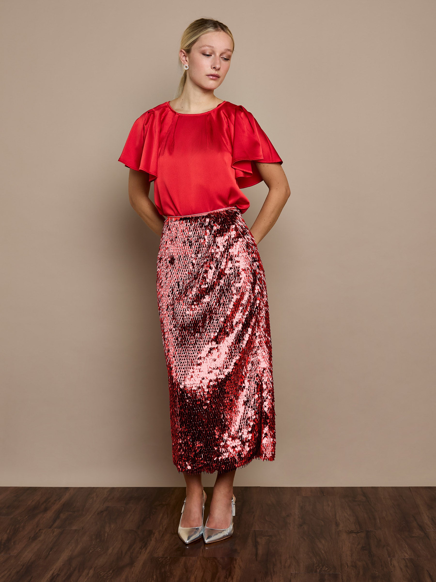 Simone Sequin Skirt Red