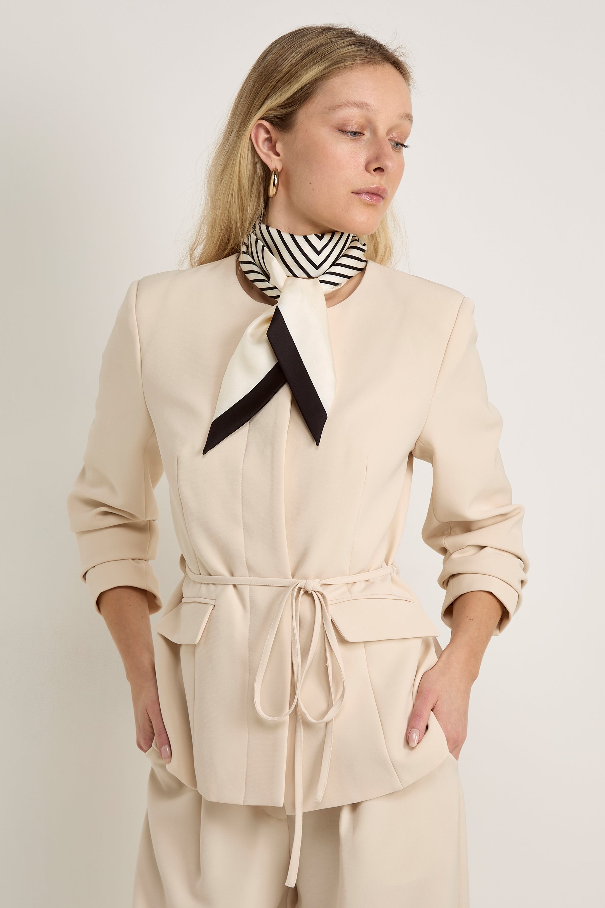 GWD Skinny Black & White Stripe Silk Scarf