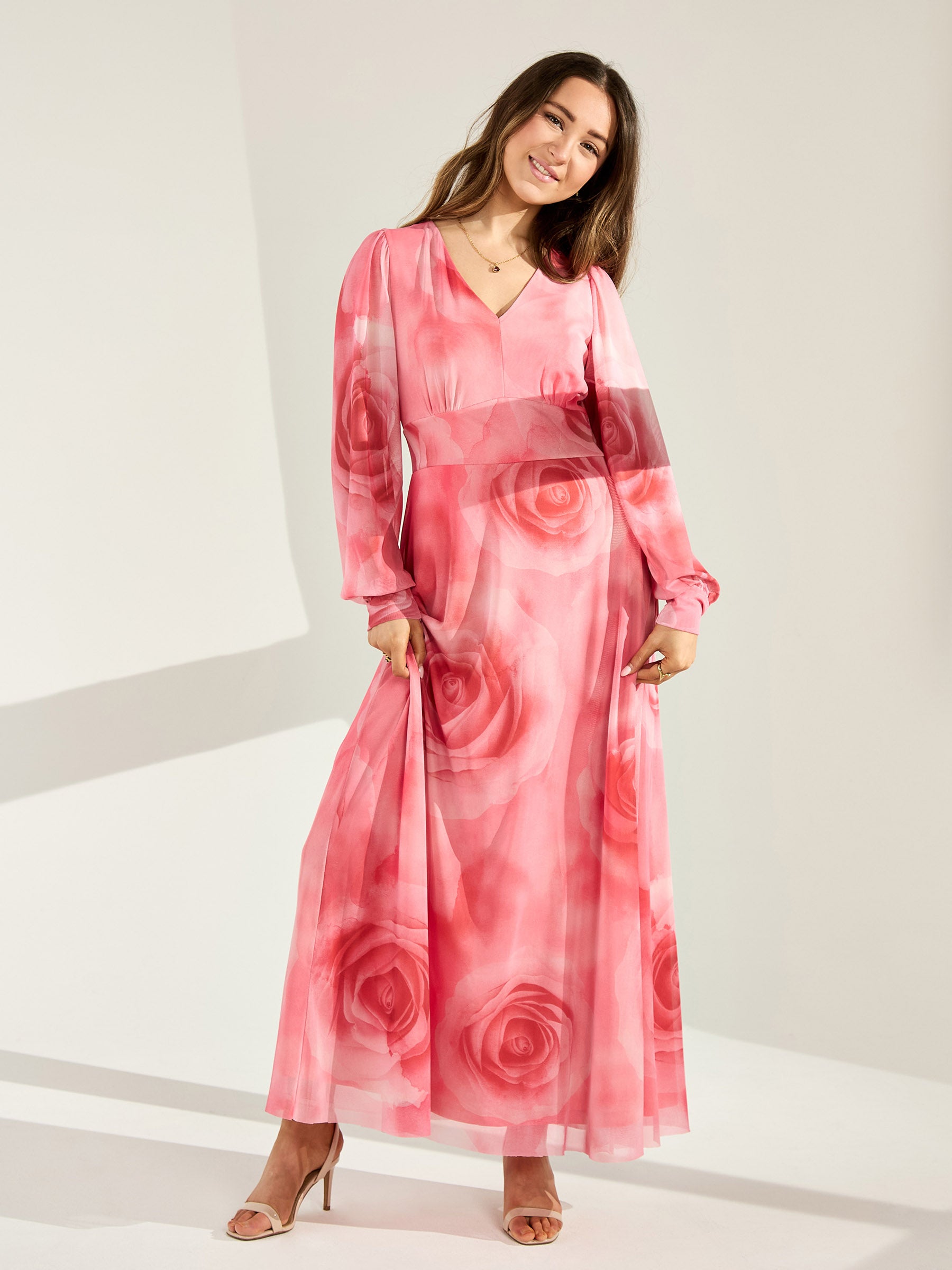 GWD Genevieve Floral Print Maxi Dress Petal Pink