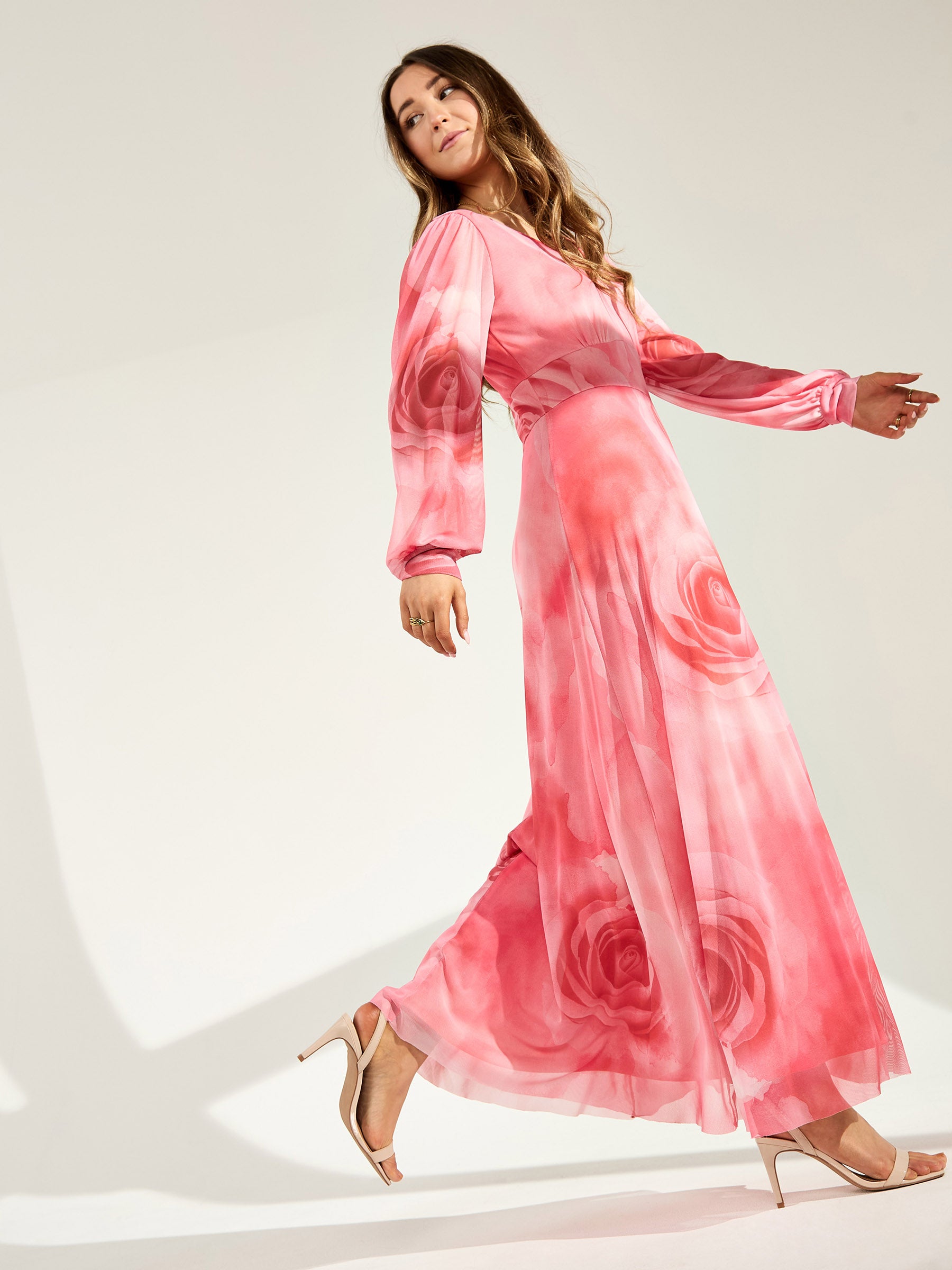 GWD Genevieve Floral Print Maxi Dress Petal Pink