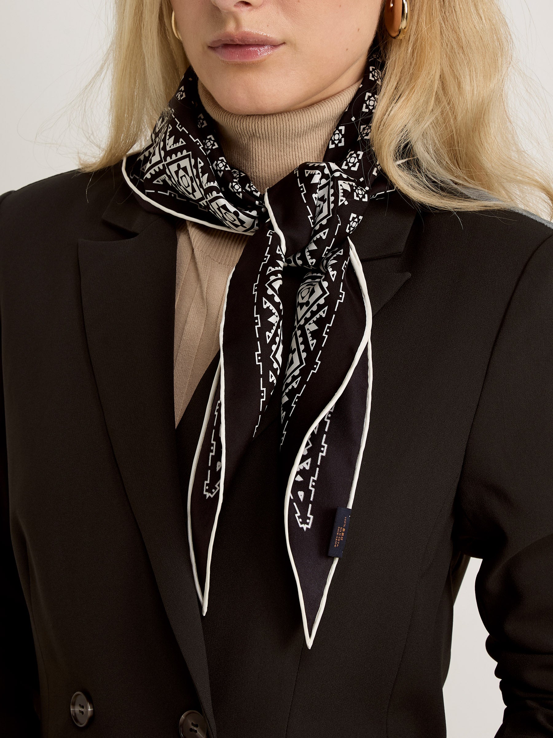 GWD Geometric Printed Diamond Black Silk Scarf