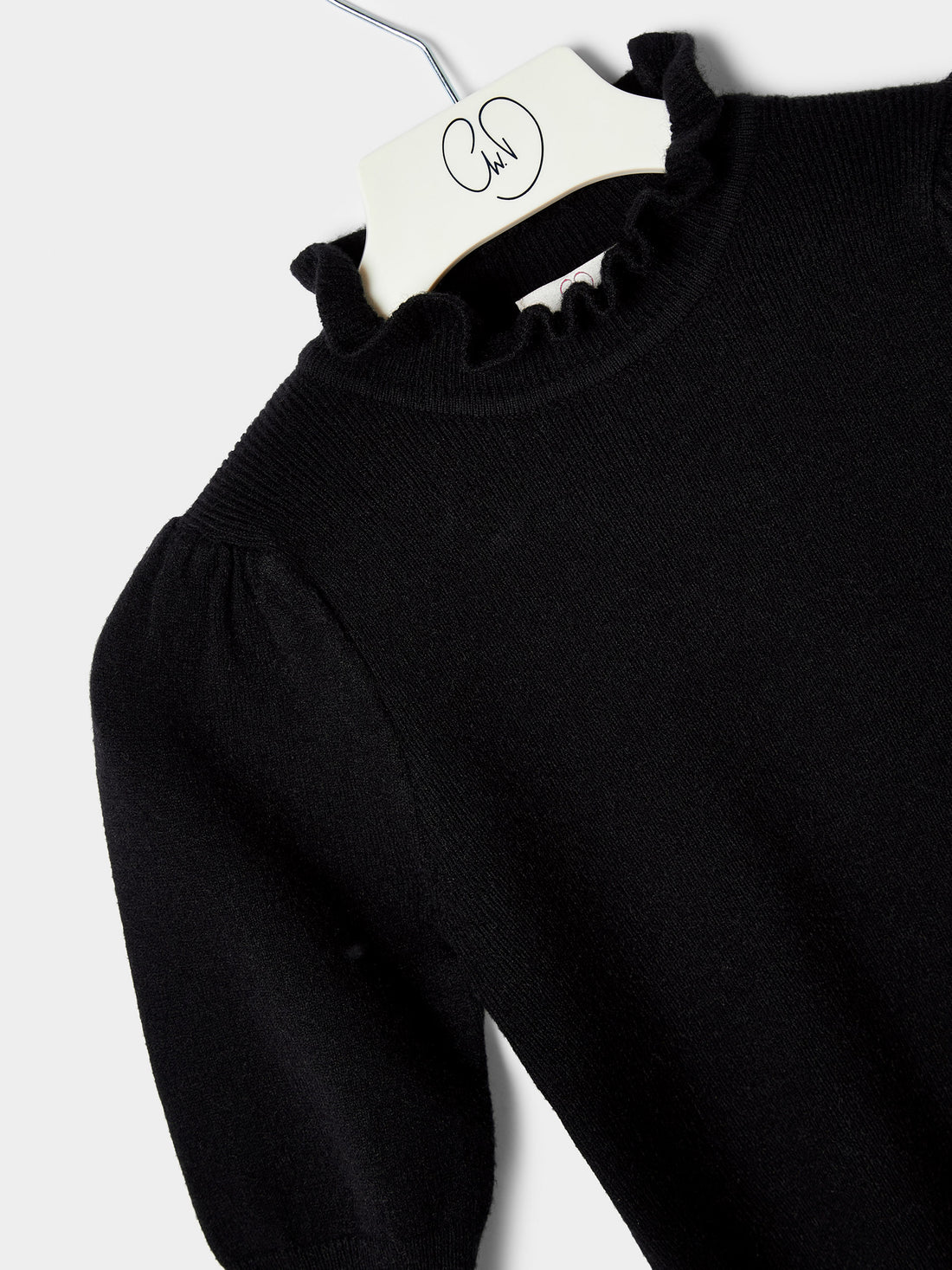 Girls Hallie Knitted Top Ruffle Neck Jumper Available in Black and Cream