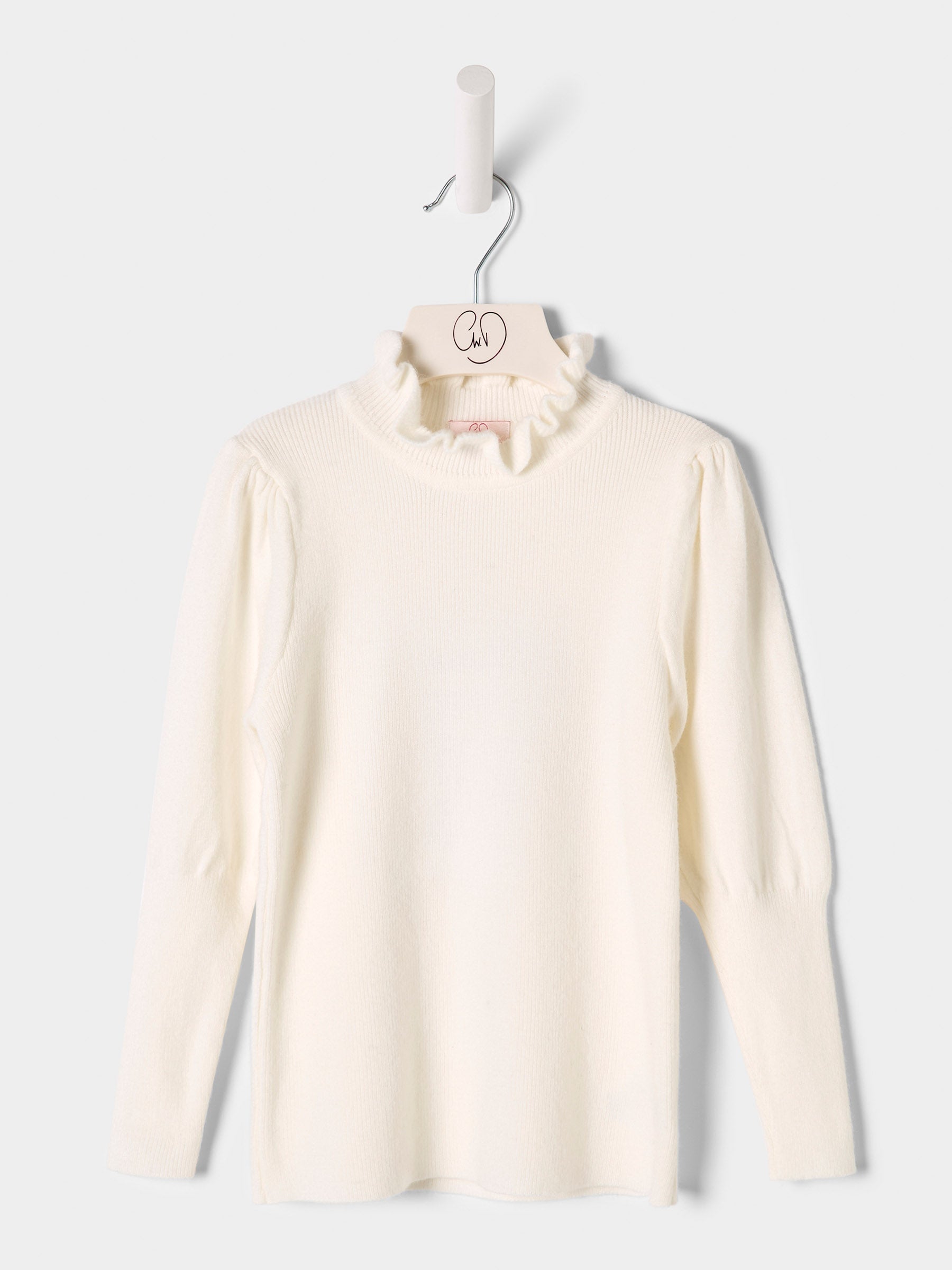 Girls Hallie Knitted Top Ruffle Neck Jumper Available in Black and Cream
