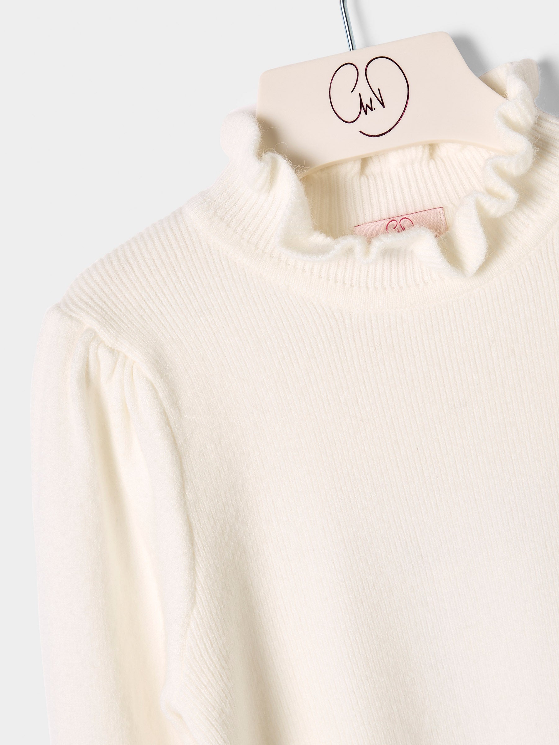 Girls Hallie Knitted Top Ruffle Neck Jumper Available in Black and Cream