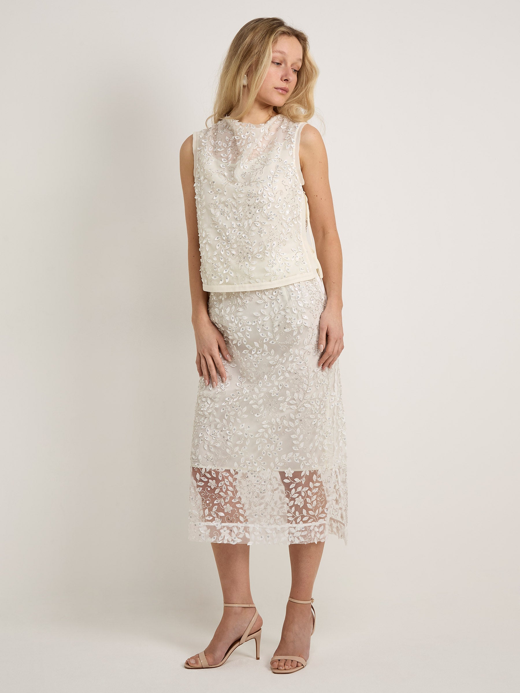 GWD Imara Floral Embroidery, Sheer Sparkle Skirt