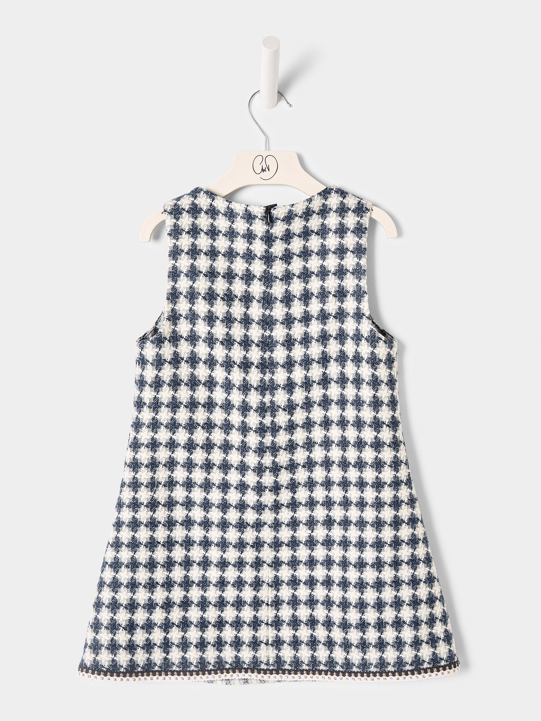 Ines Blue and White Dogstooth Boucle Dress