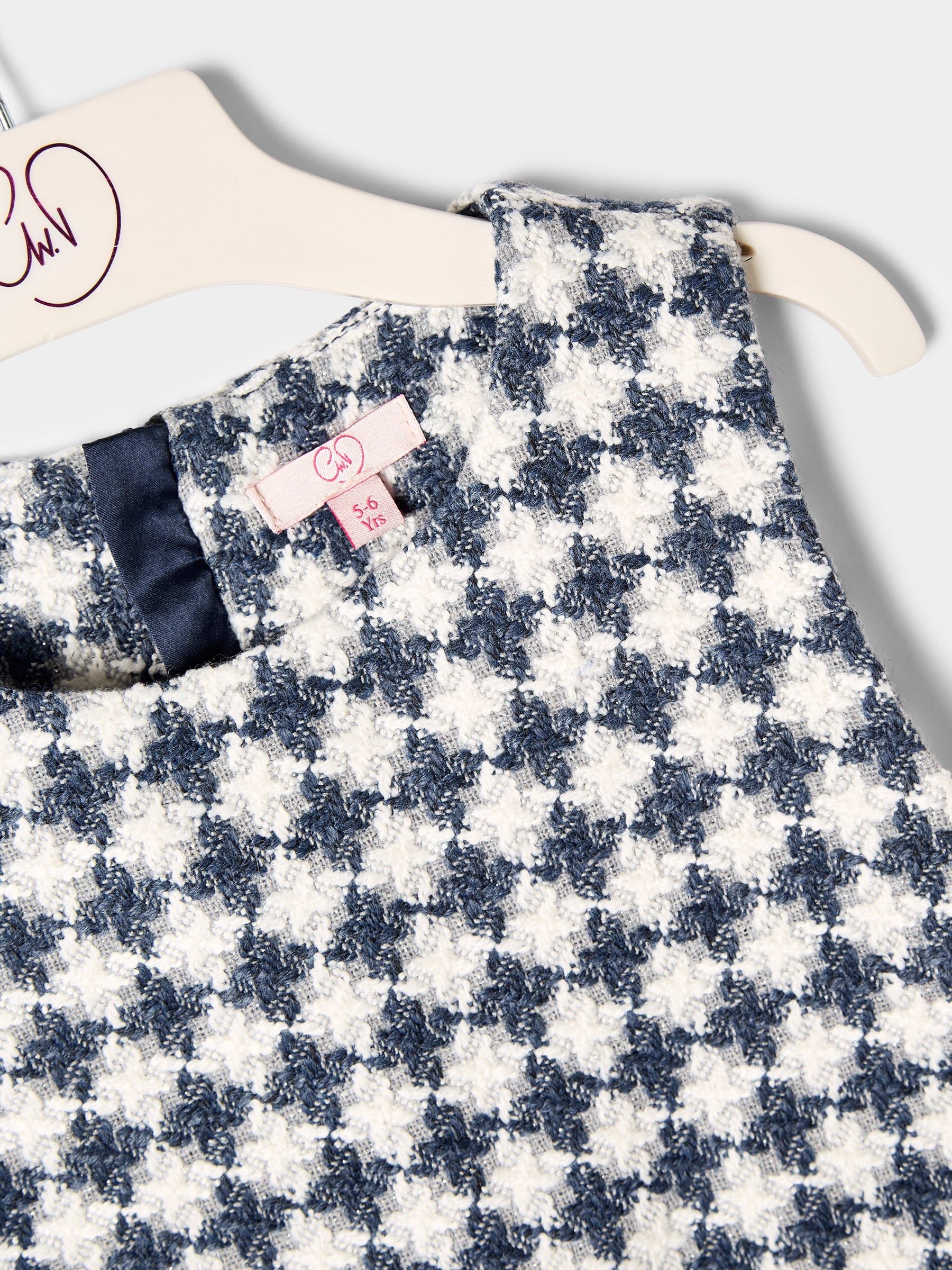 Ines Blue and White Dogstooth Boucle Dress