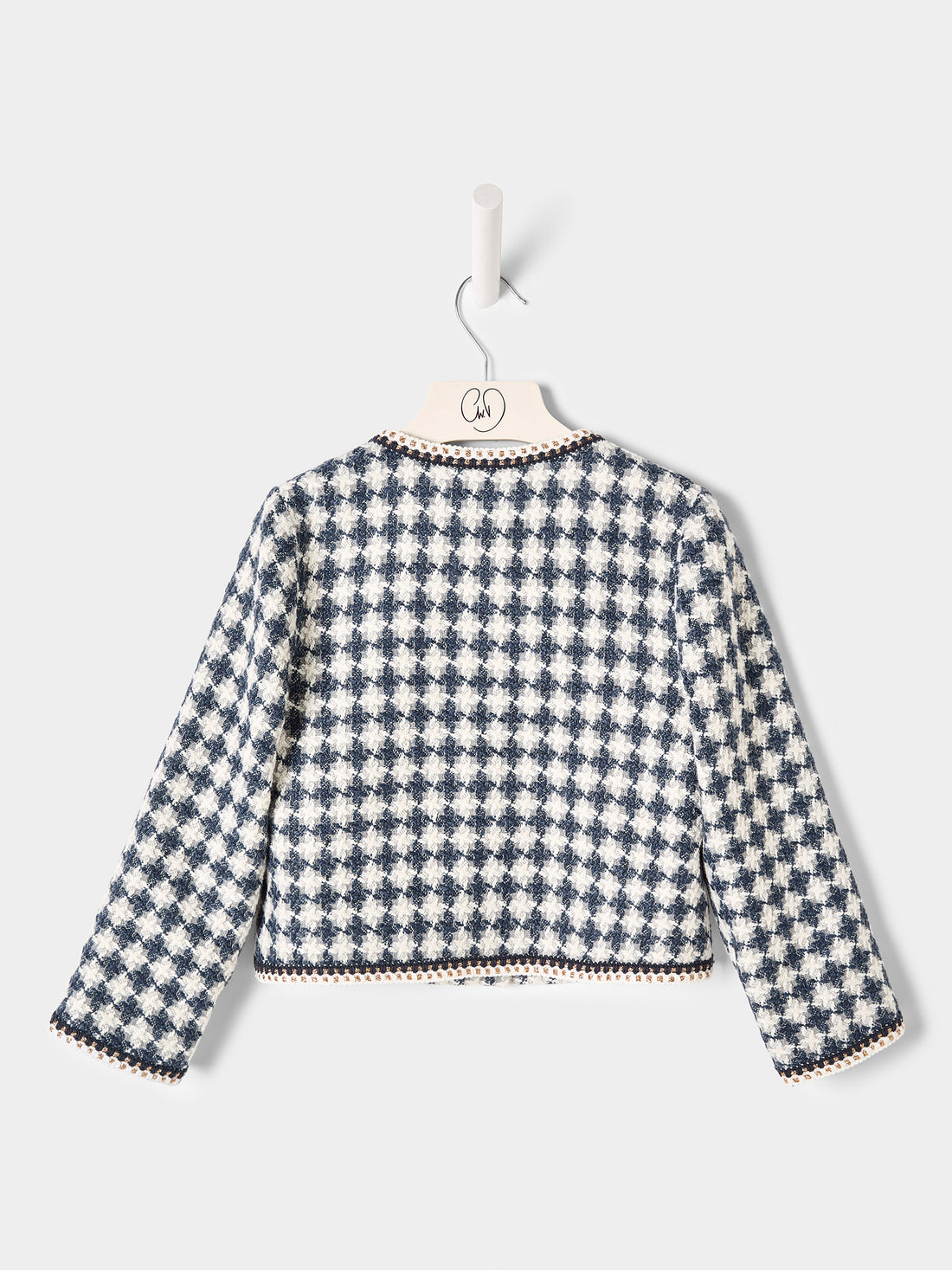 Ines Blue and White Dogstooth Boucle Jacket