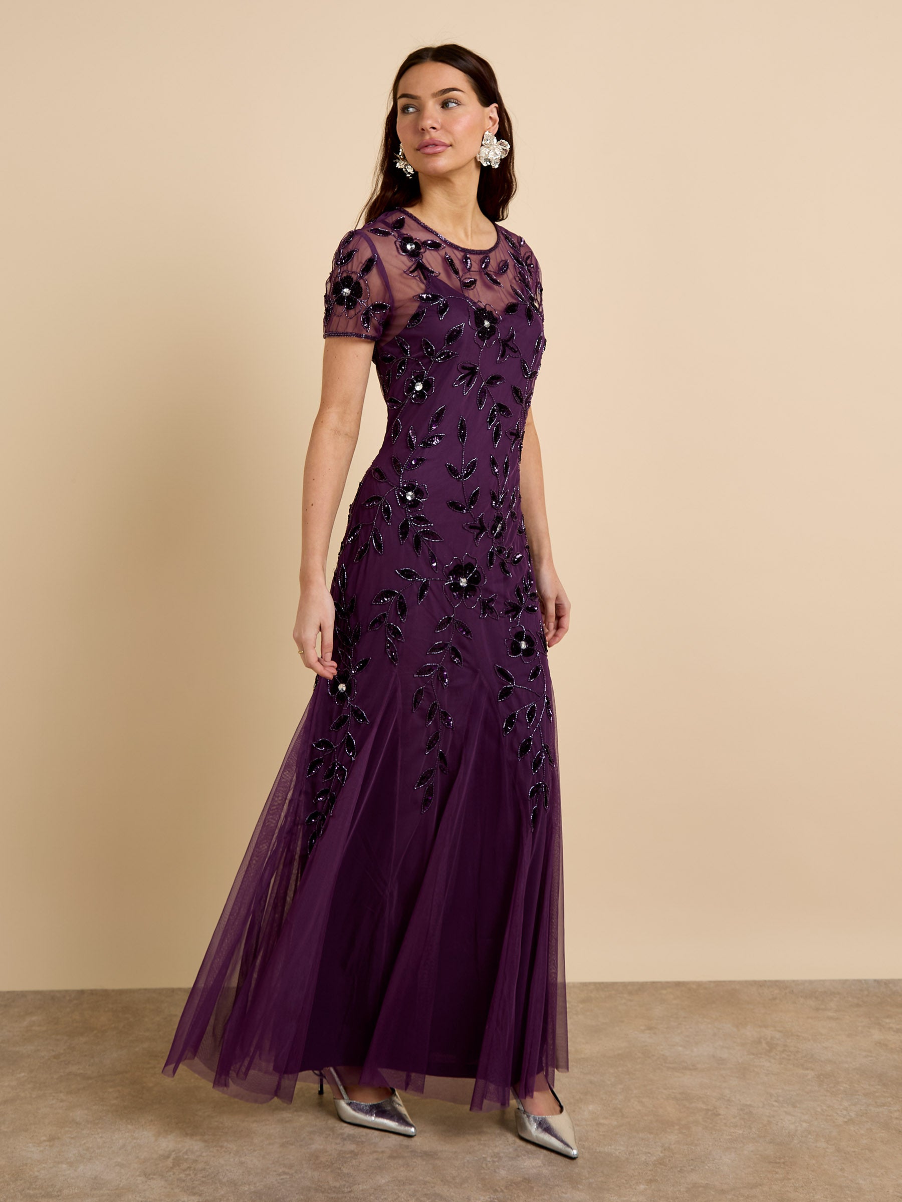 GWD Kelly Purple Embellished Maxi Dress