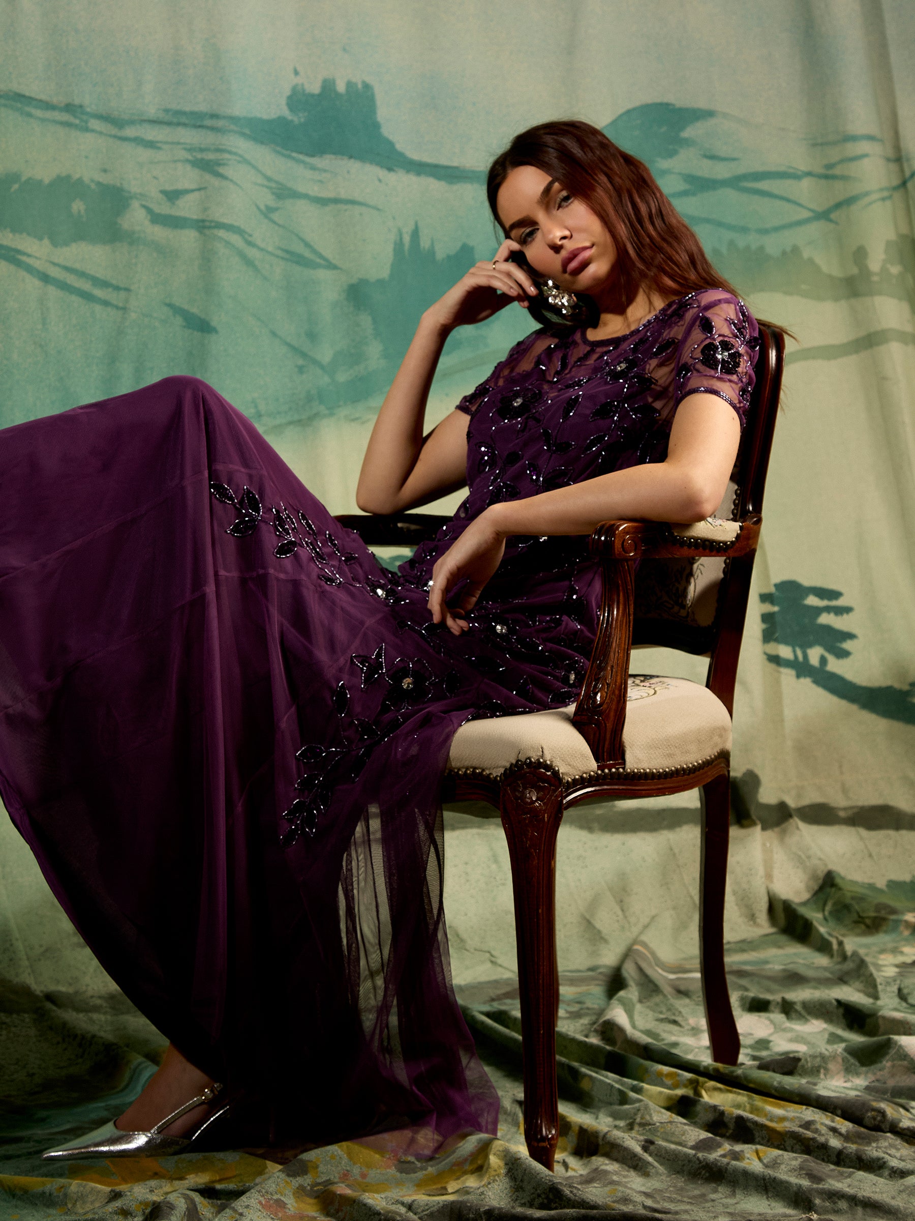 GWD Kelly Purple Embellished Maxi Dress