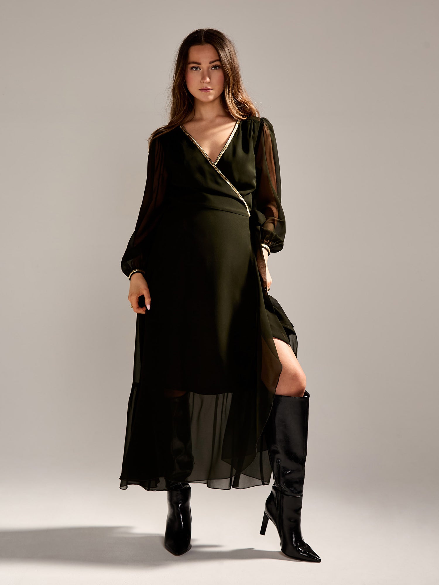 GWD Monica Khaki Wrap Maxi Dress