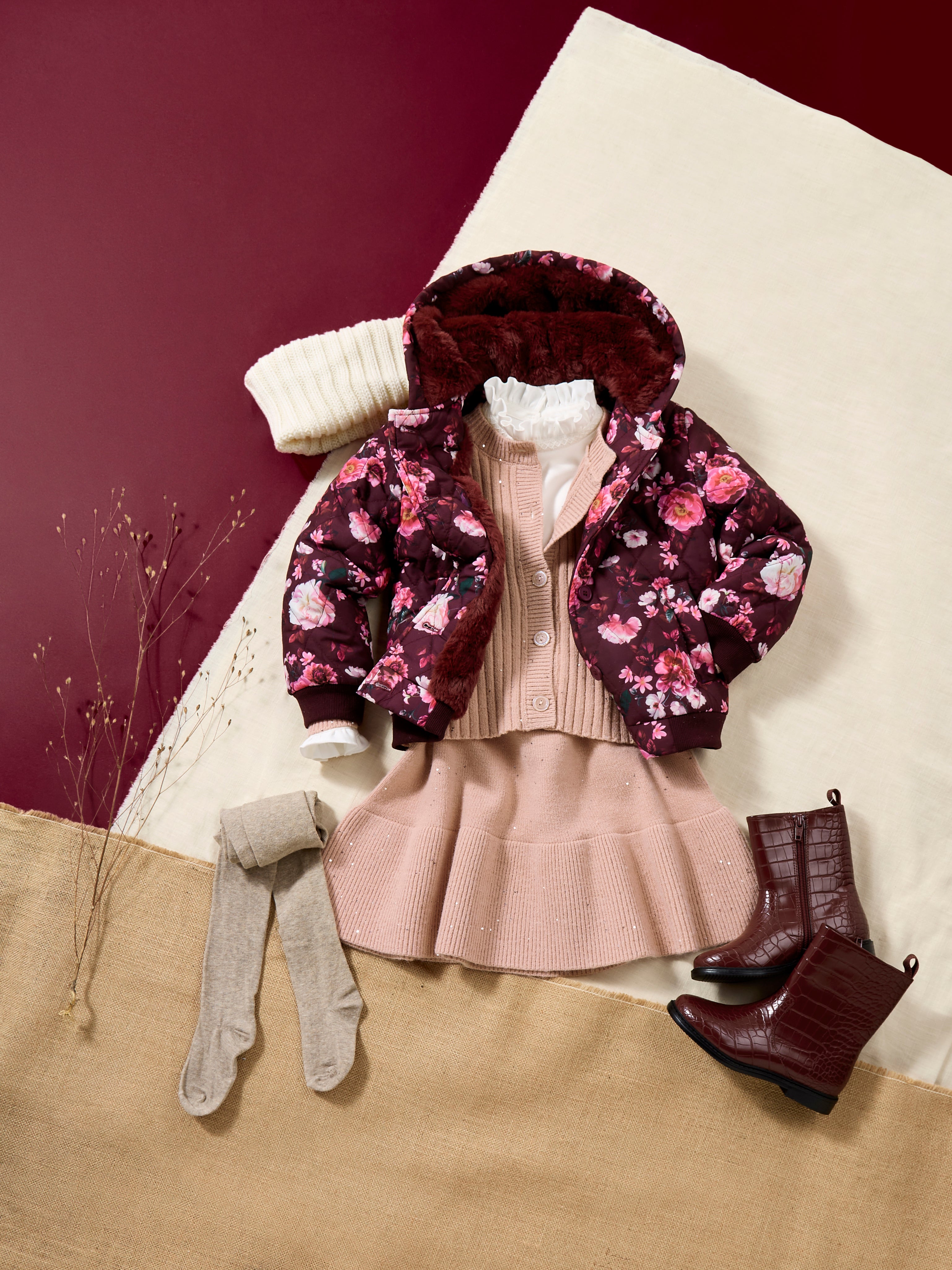 GWD Keely Floral Print Faux Fur Lined Hooded Jacket