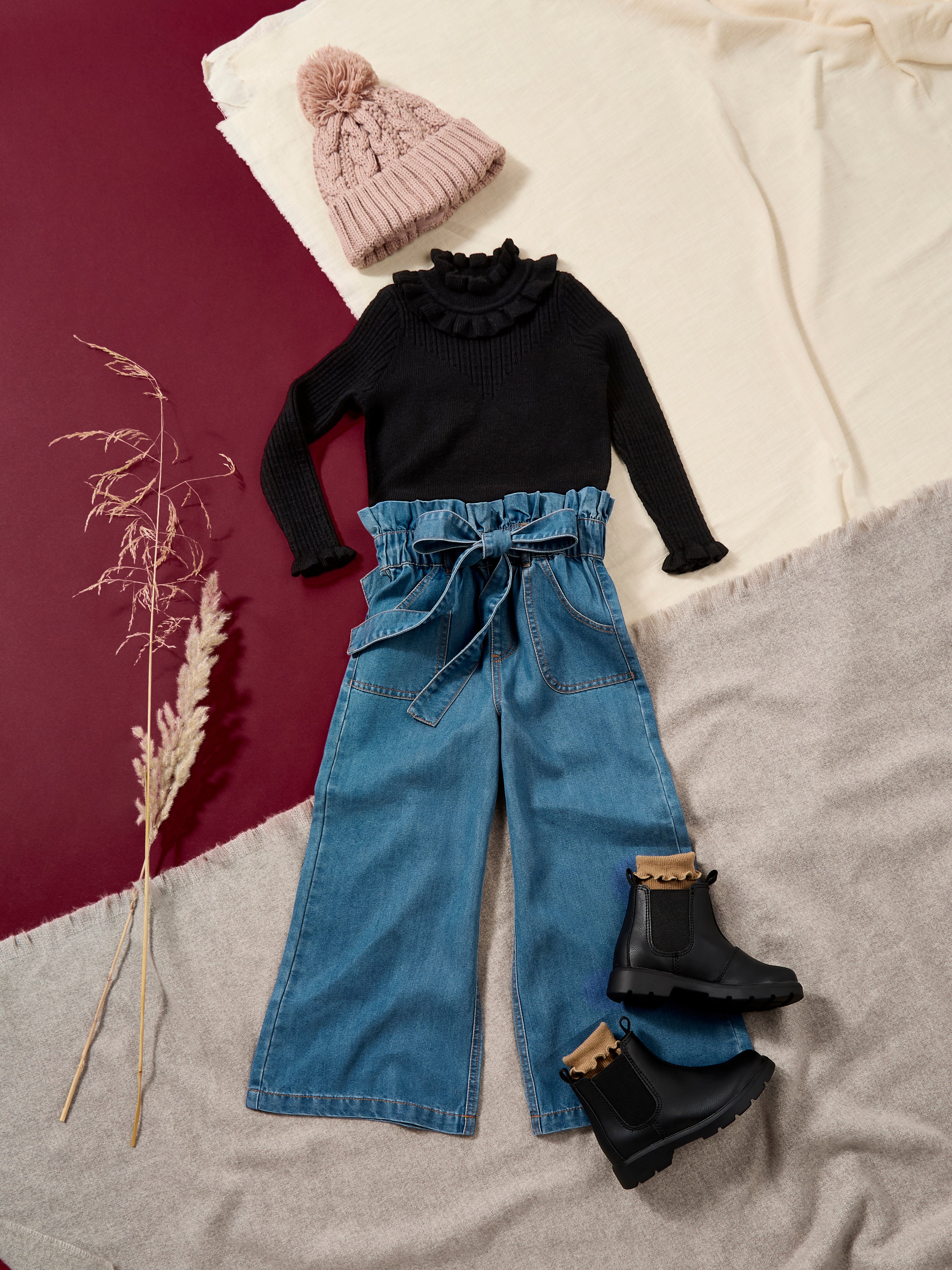 Lilia Wide-Leg Bow Denim Jean