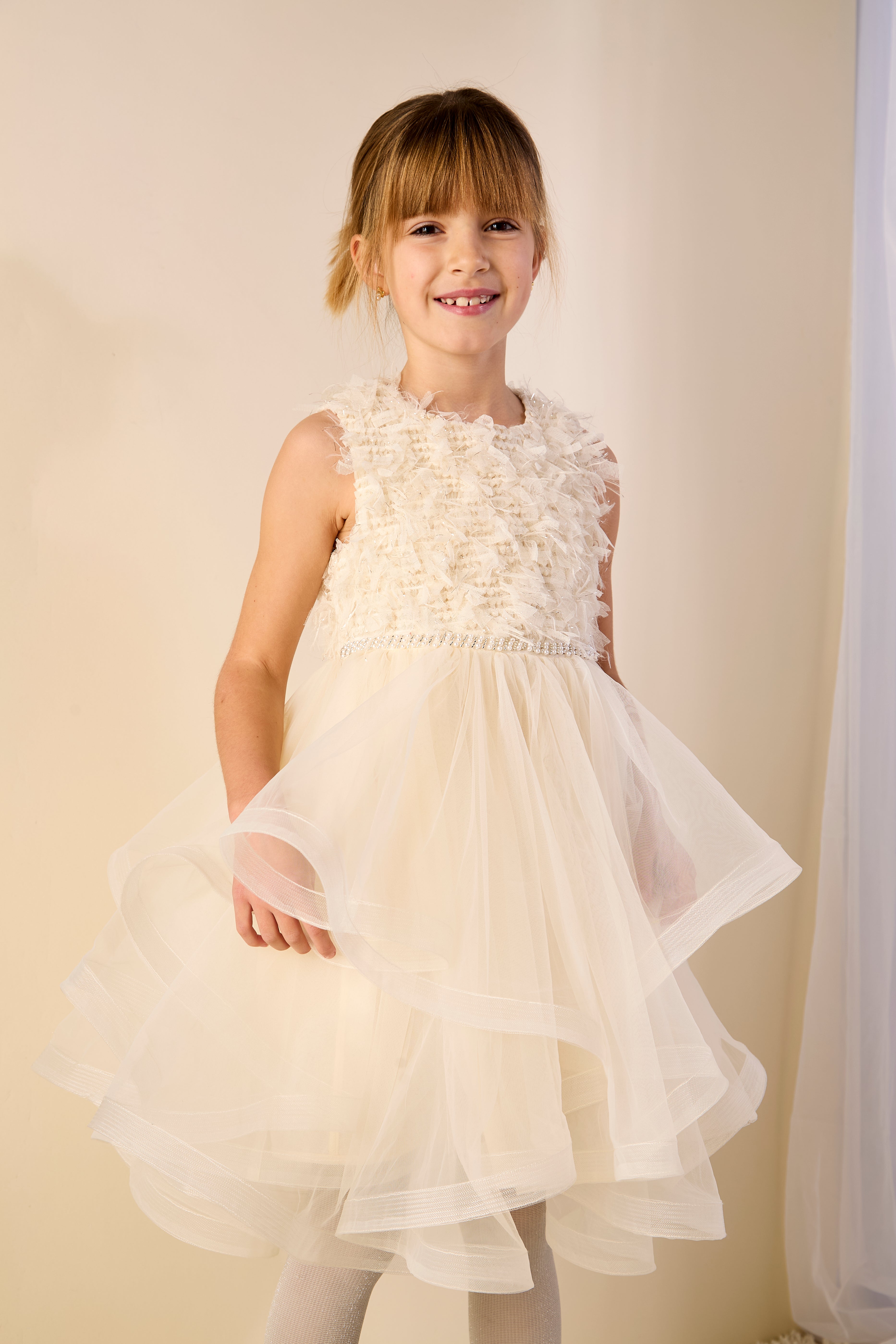 Philomena Princess Dress – Cream Layered Organza Flower Girl & Party Dress