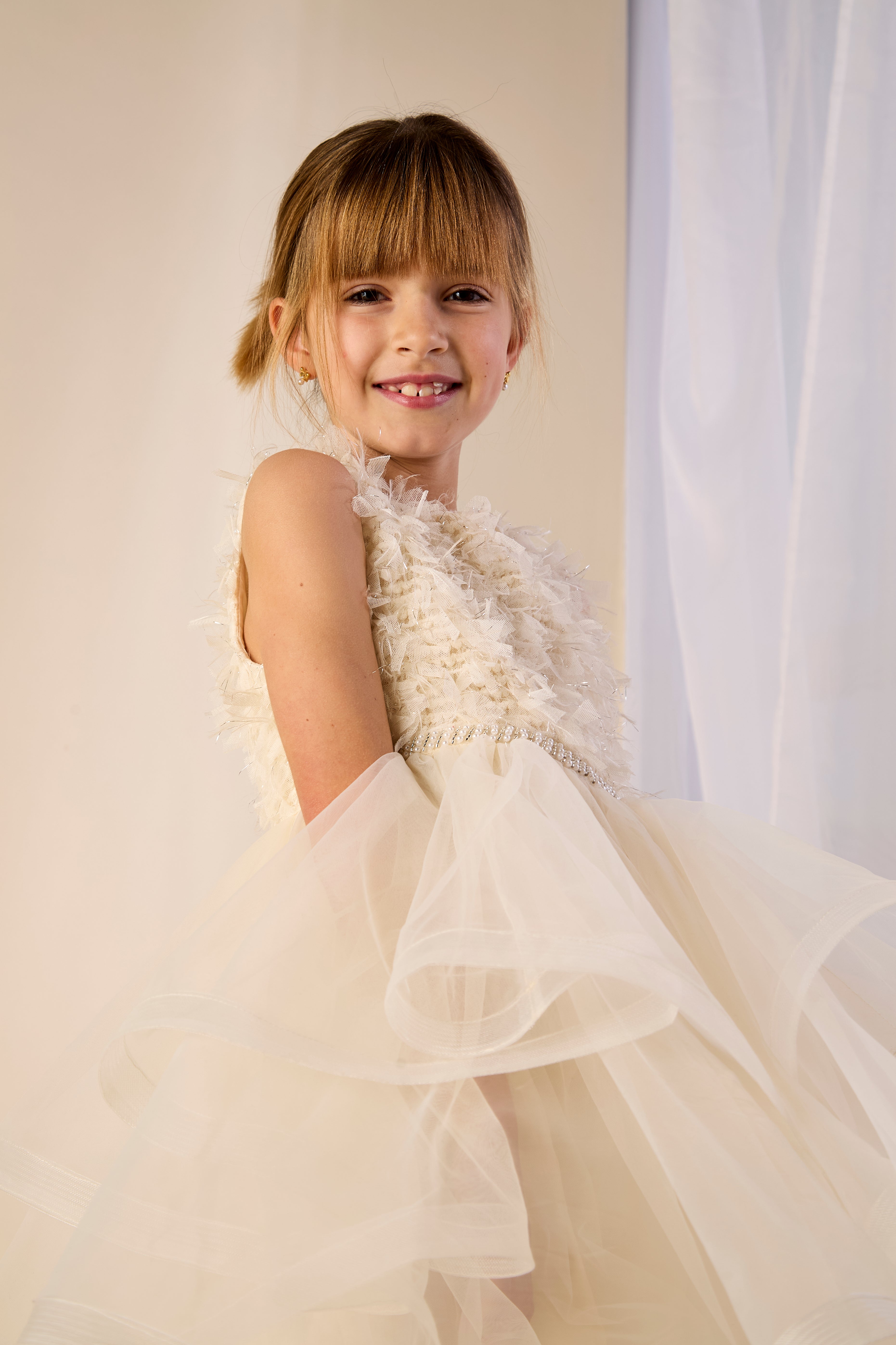 Philomena Princess Dress – Cream Layered Organza Flower Girl & Party Dress