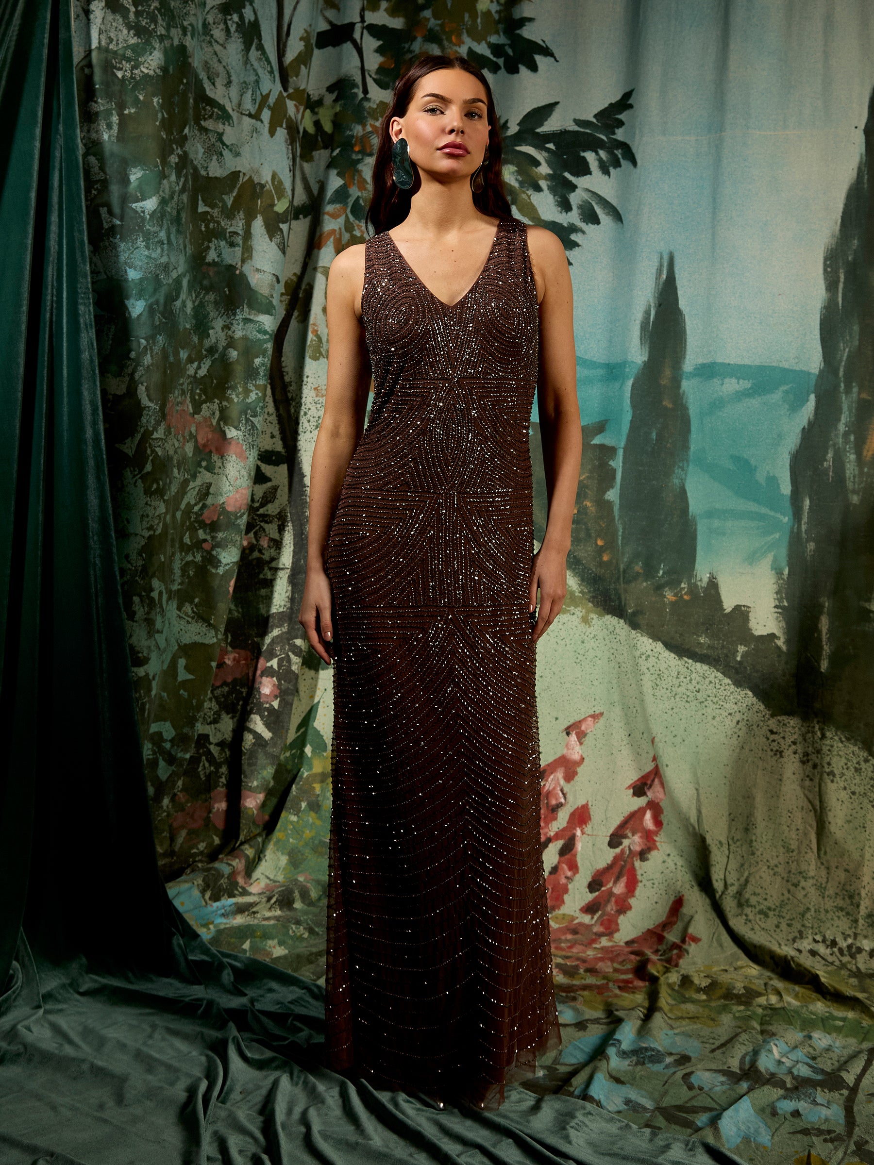 GWD Raine Embellished Sleeveless Brown Maxi Dress