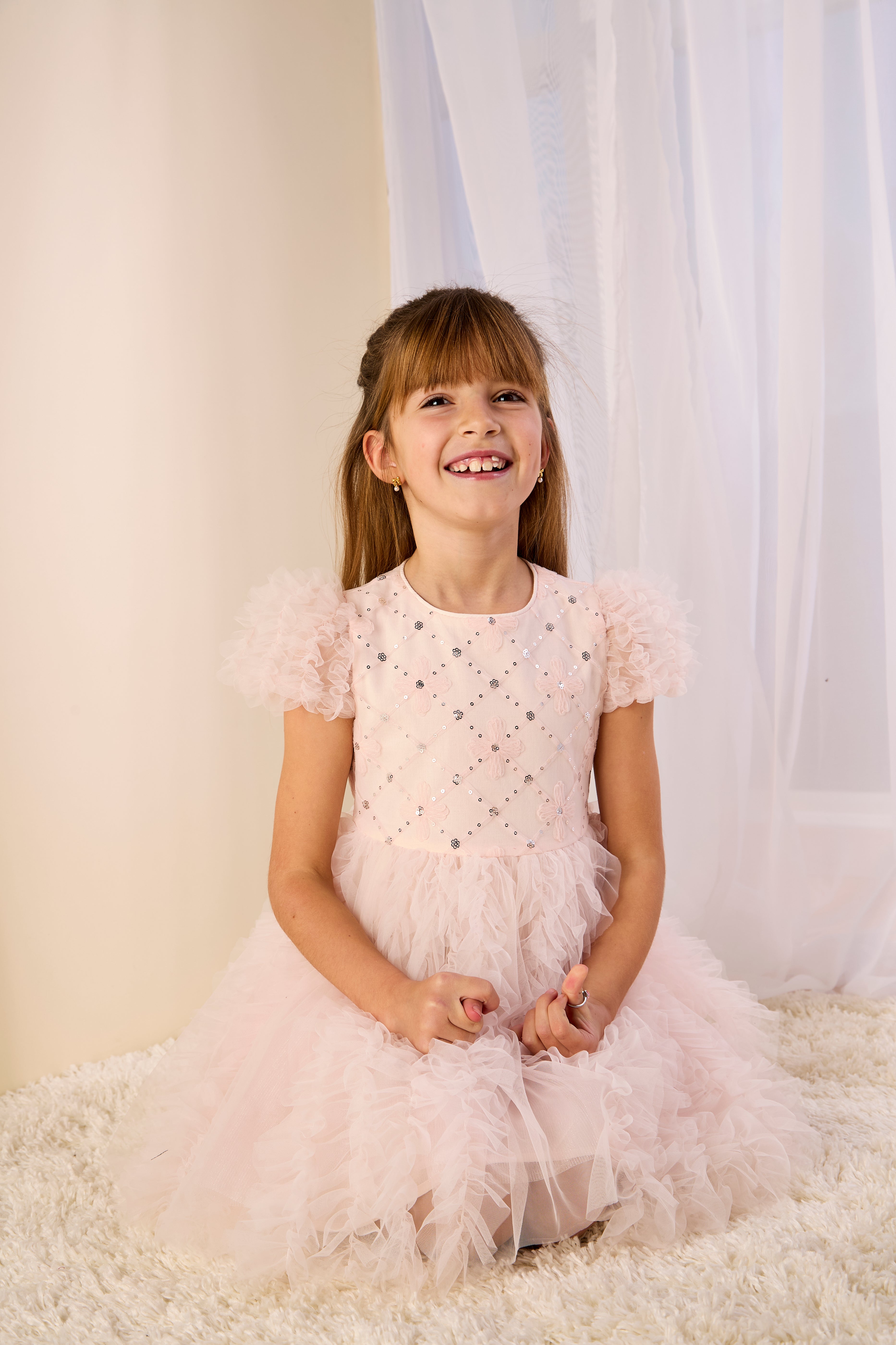 GWD Rosy Ruffles Dress – Pink Sequin & Tulle Princess Party Dress for Girls