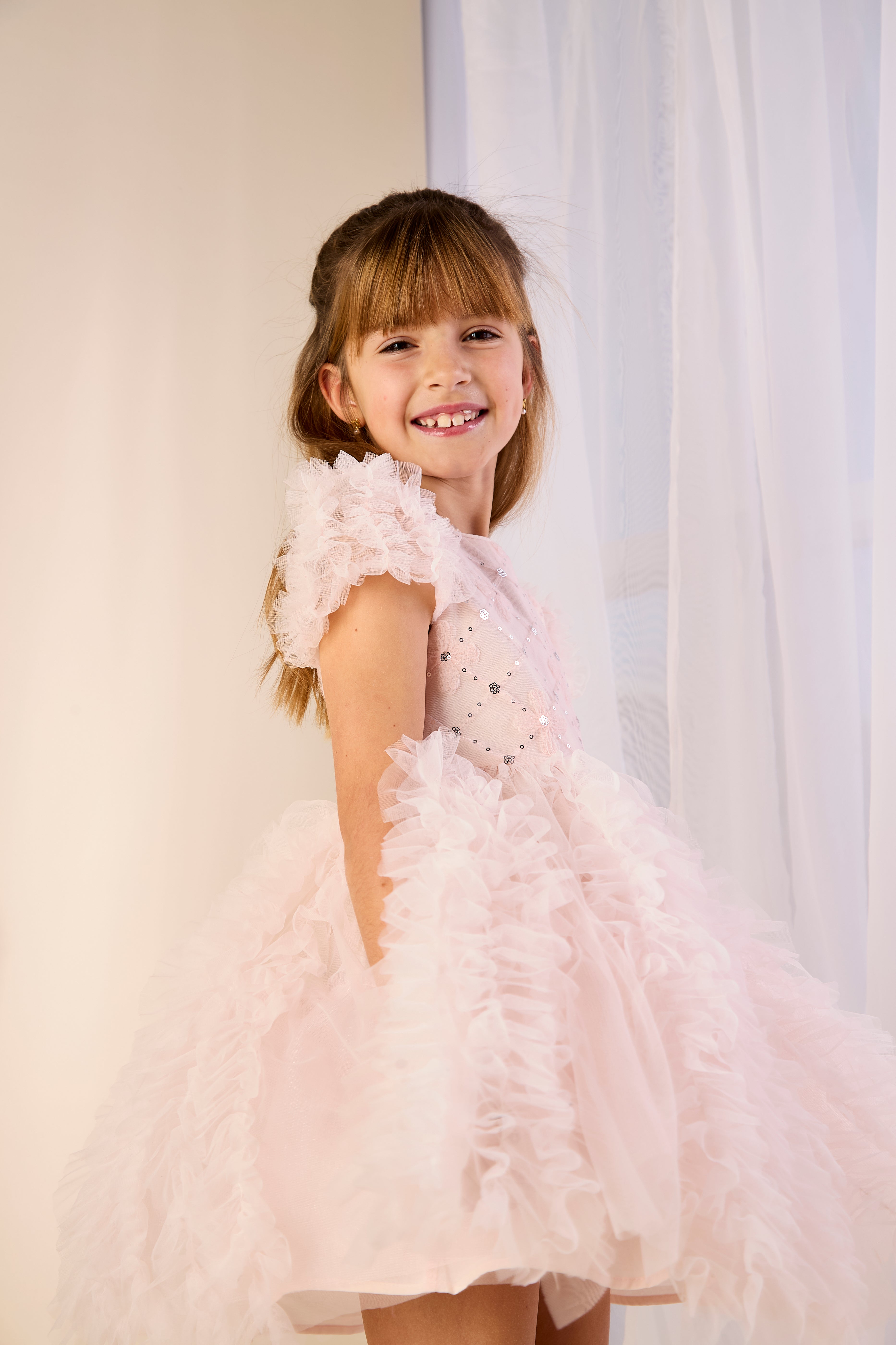 GWD Rosy Ruffles Dress – Pink Sequin & Tulle Princess Party Dress for Girls