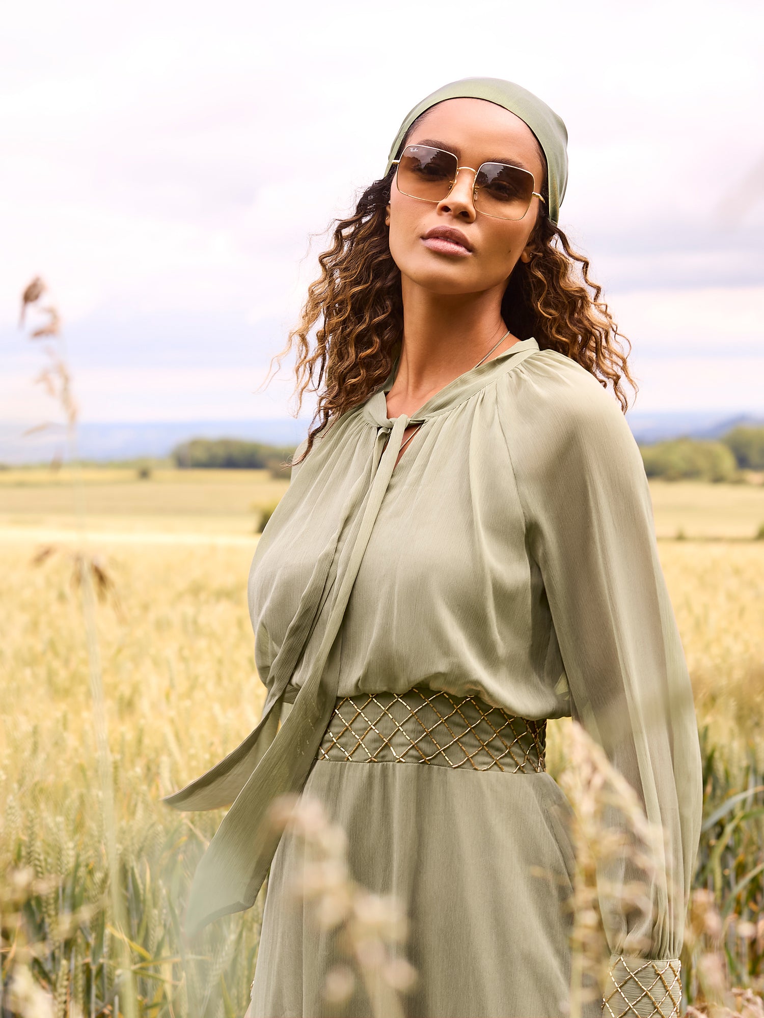 GWD Della Notch Tie Neck Maxi Dress