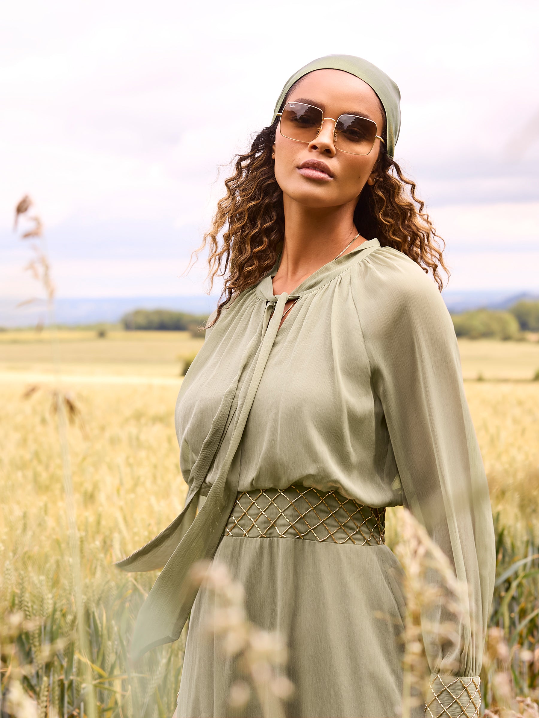 GWD Della Notch Tie Neck Maxi Dress