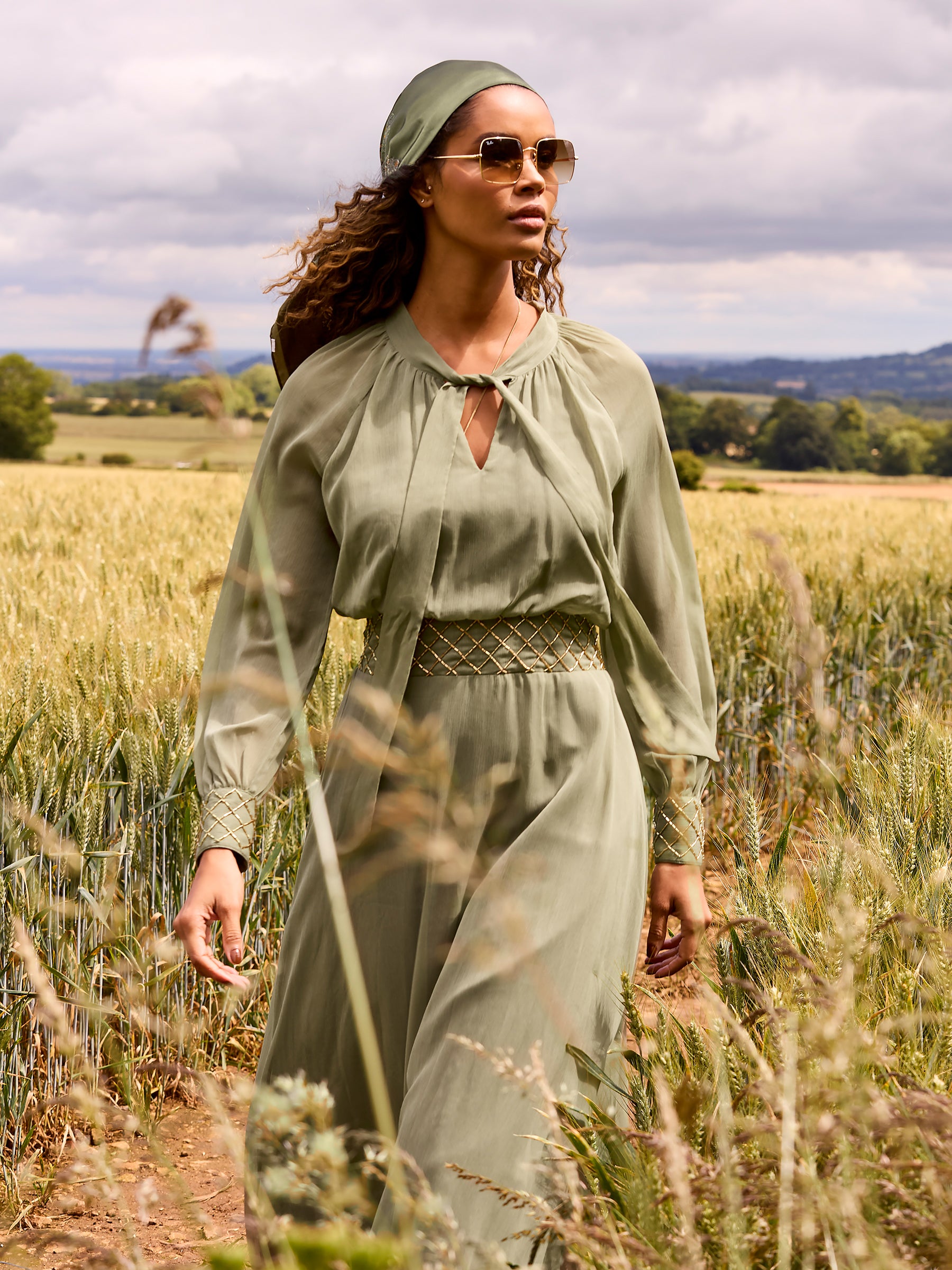 GWD Della Notch Tie Neck Maxi Dress