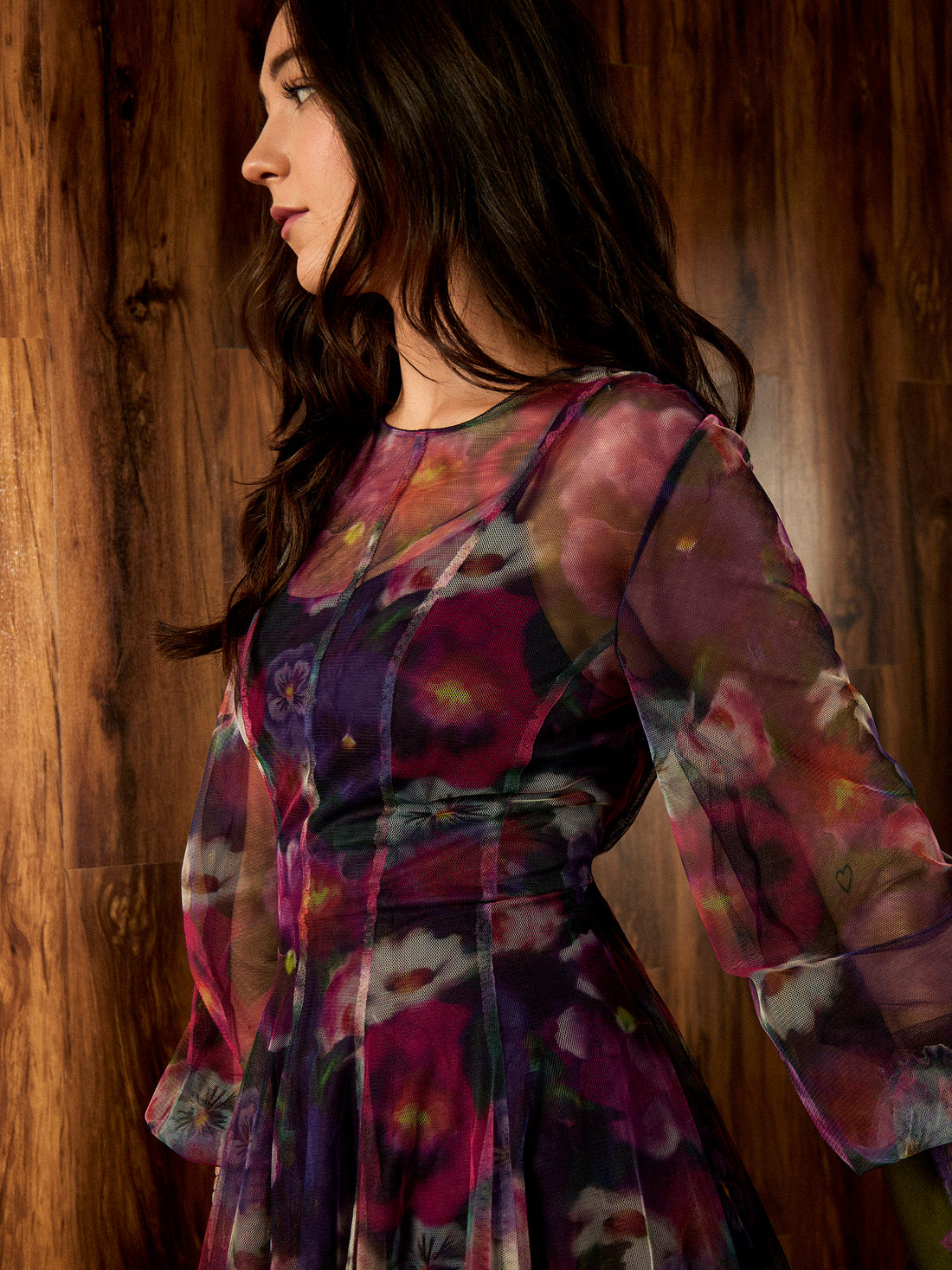 GWD Margot Mesh Floral Print Knee Length Dress