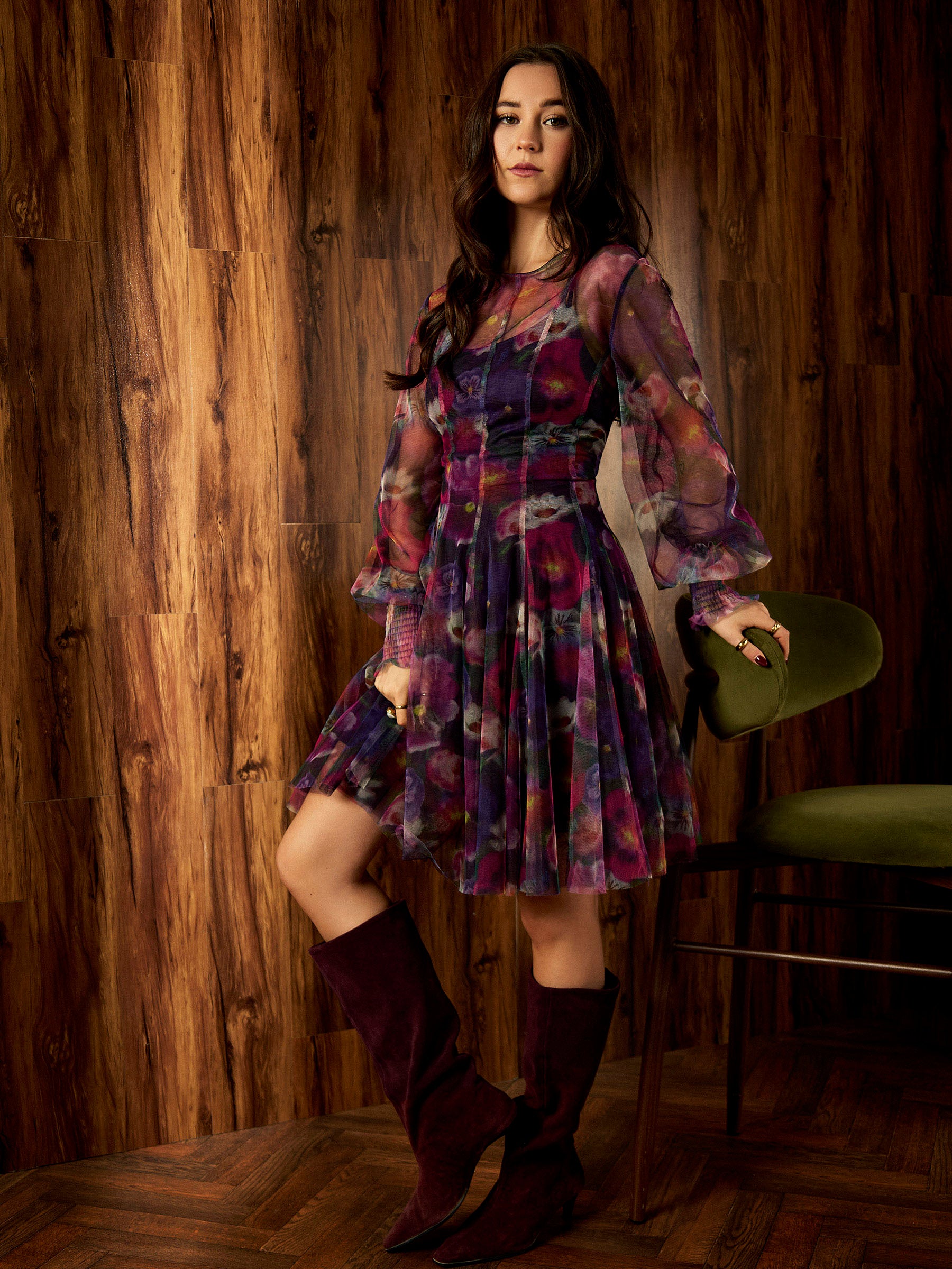 GWD Margot Mesh Floral Print Knee Length Dress