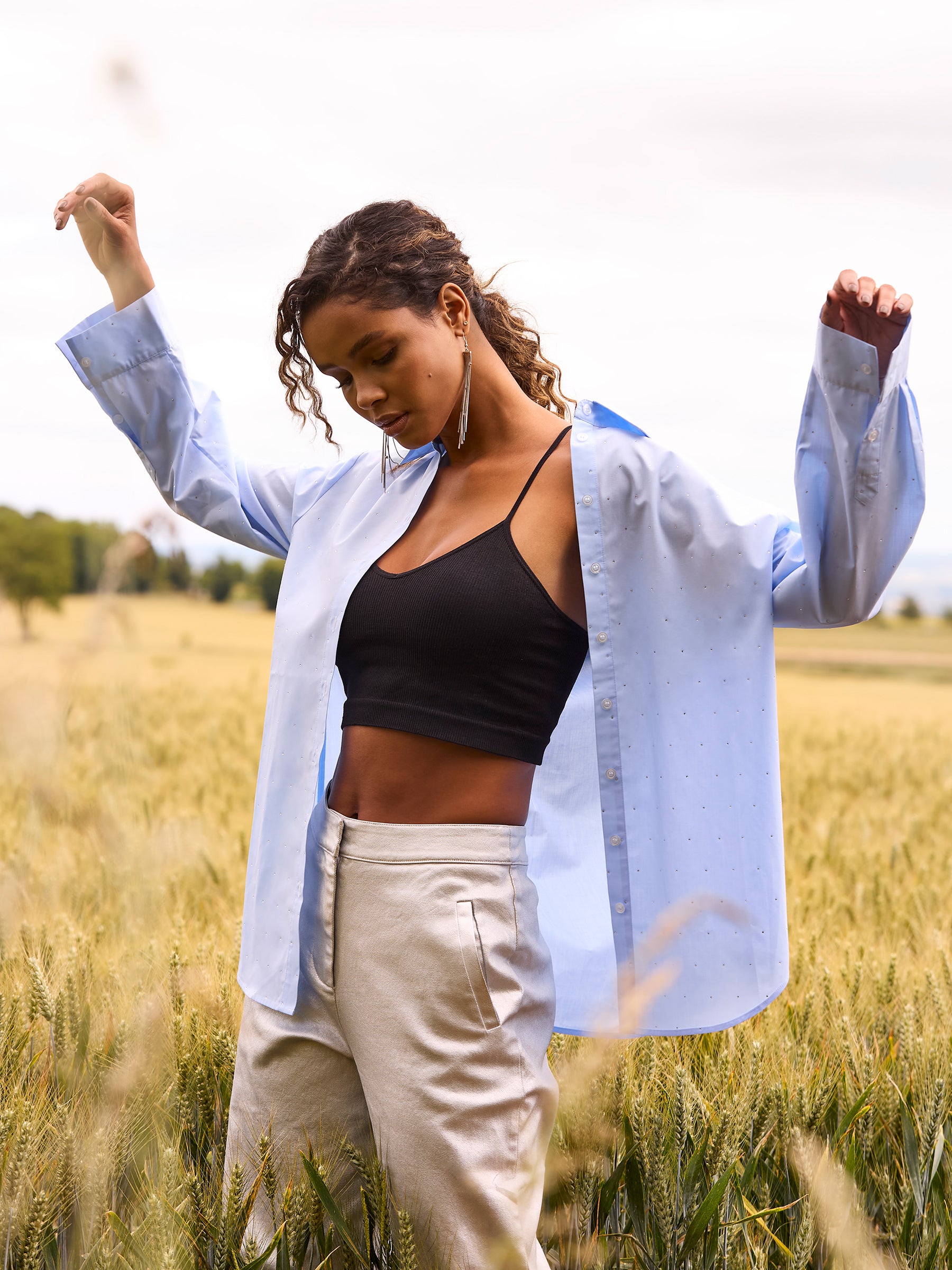 GWD Jessy Silver Coated Denim Wide Leg Jean | GWD Clothing