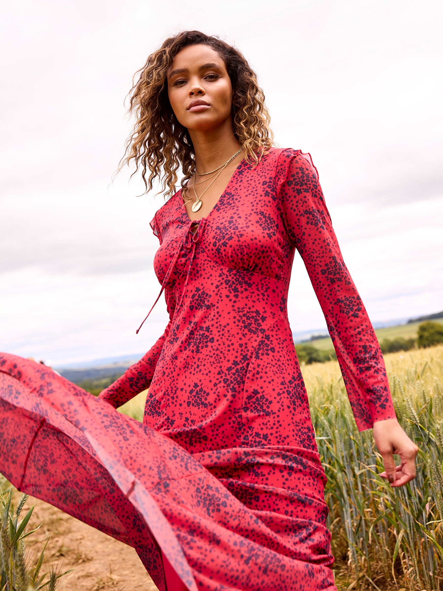 GWD Gracie Red Ditsy Print Dress