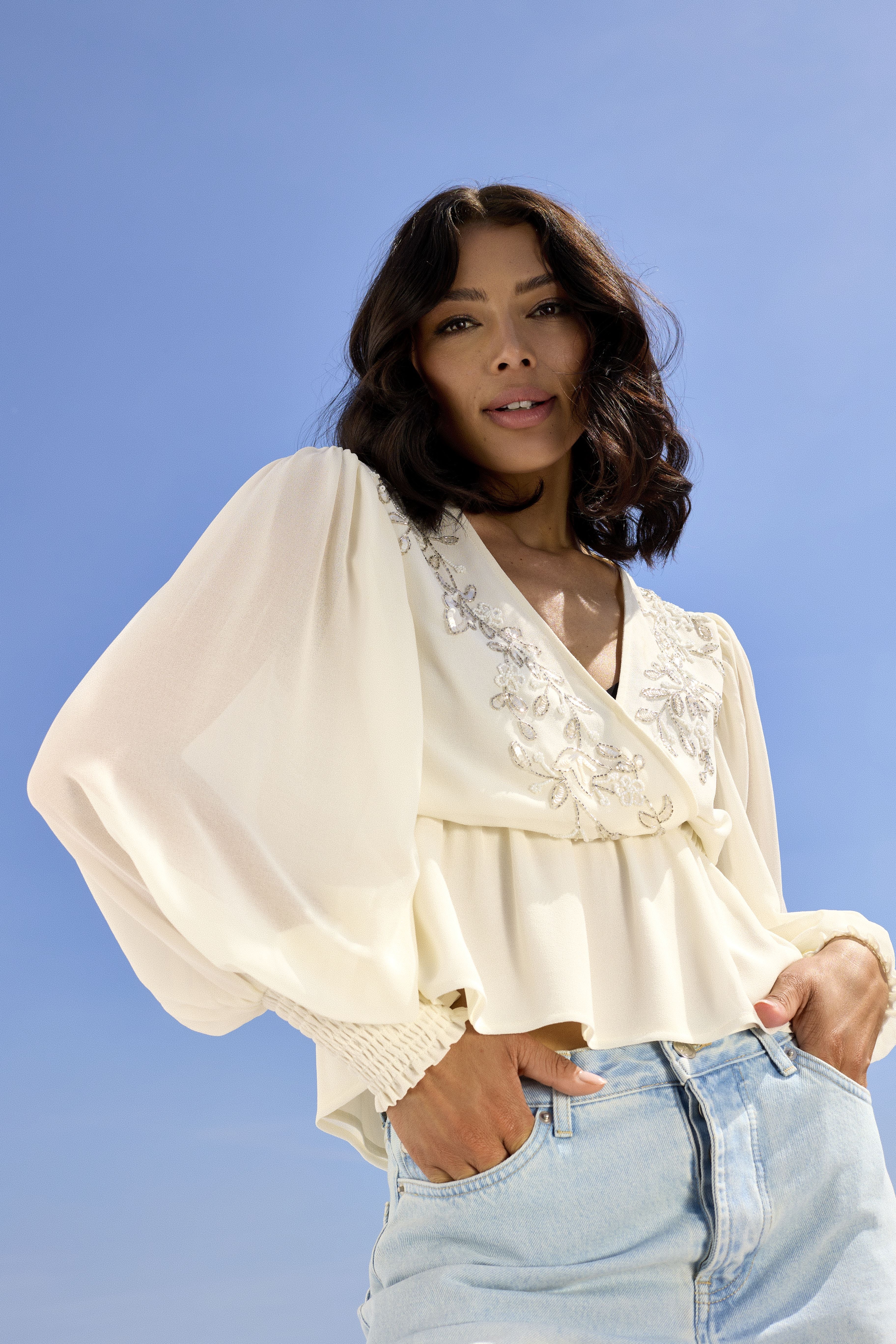 GWD Floral Embellished Sparda Top Cream