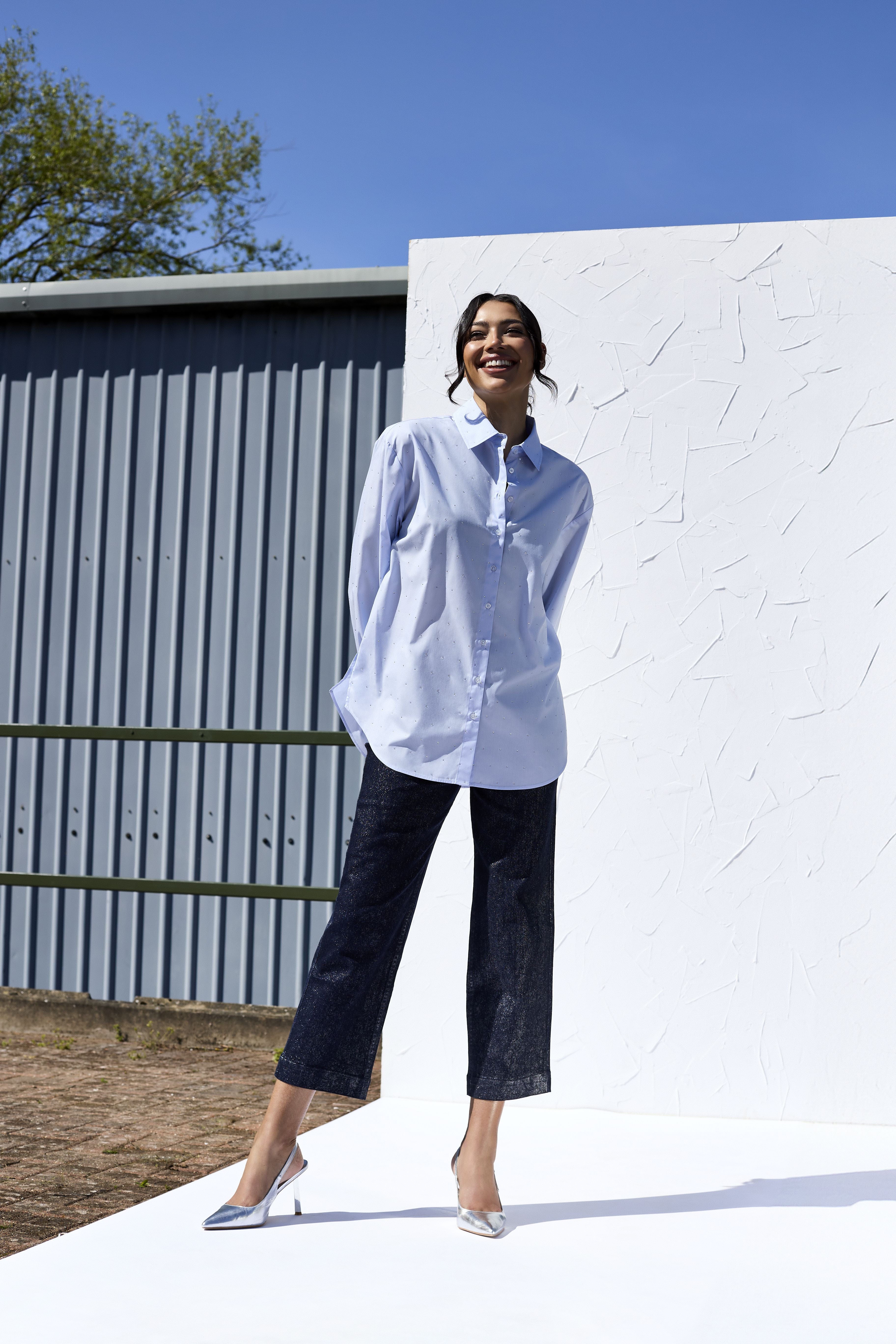 GWD Sparkle Pale Blue Poppy Woven Shirt