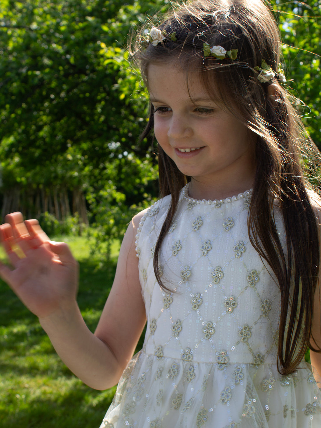 GWD Princess Pearline White and Gold Sequin Party Dress