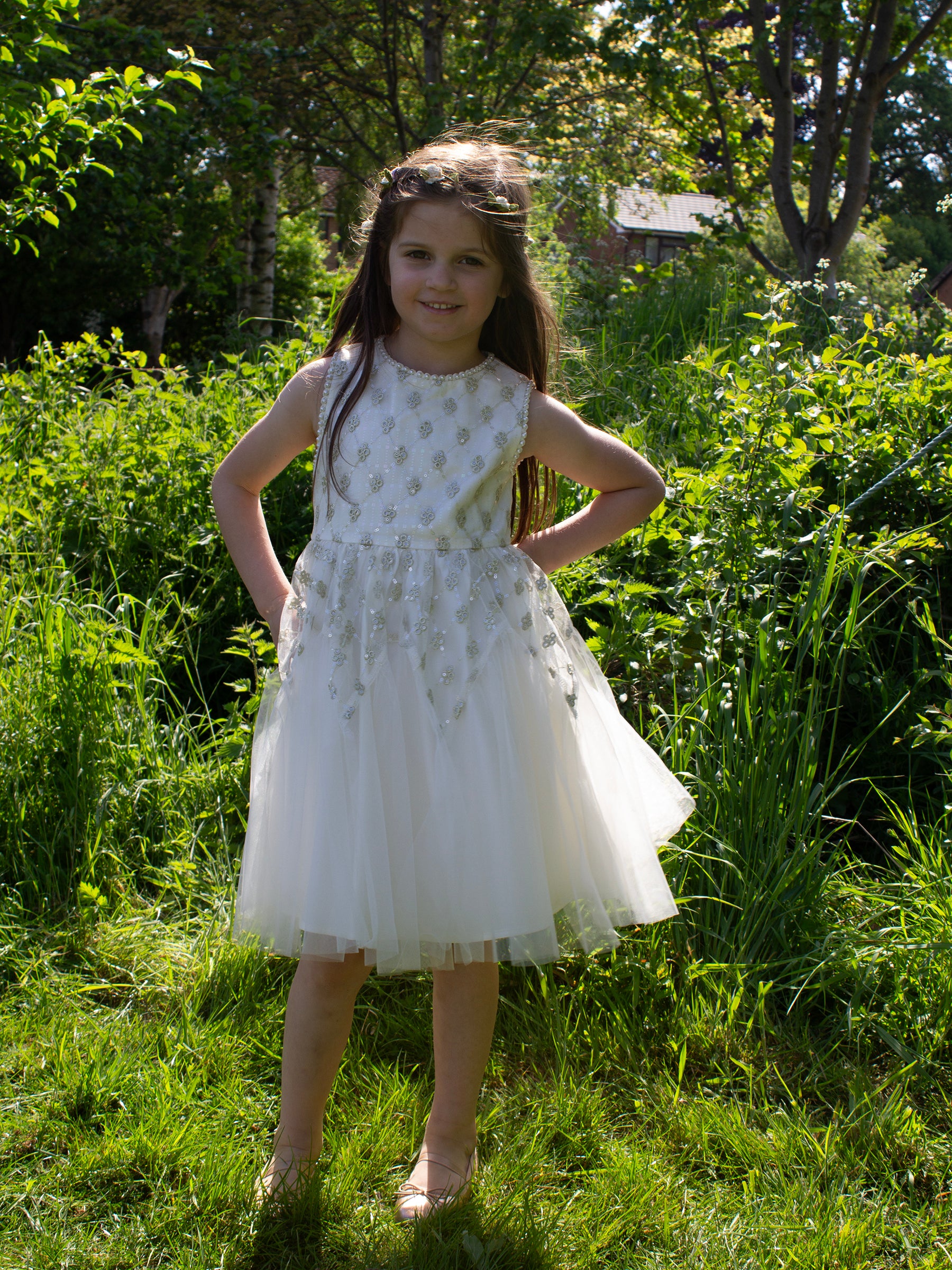 GWD Princess Pearline White and Gold Sequin Party Dress