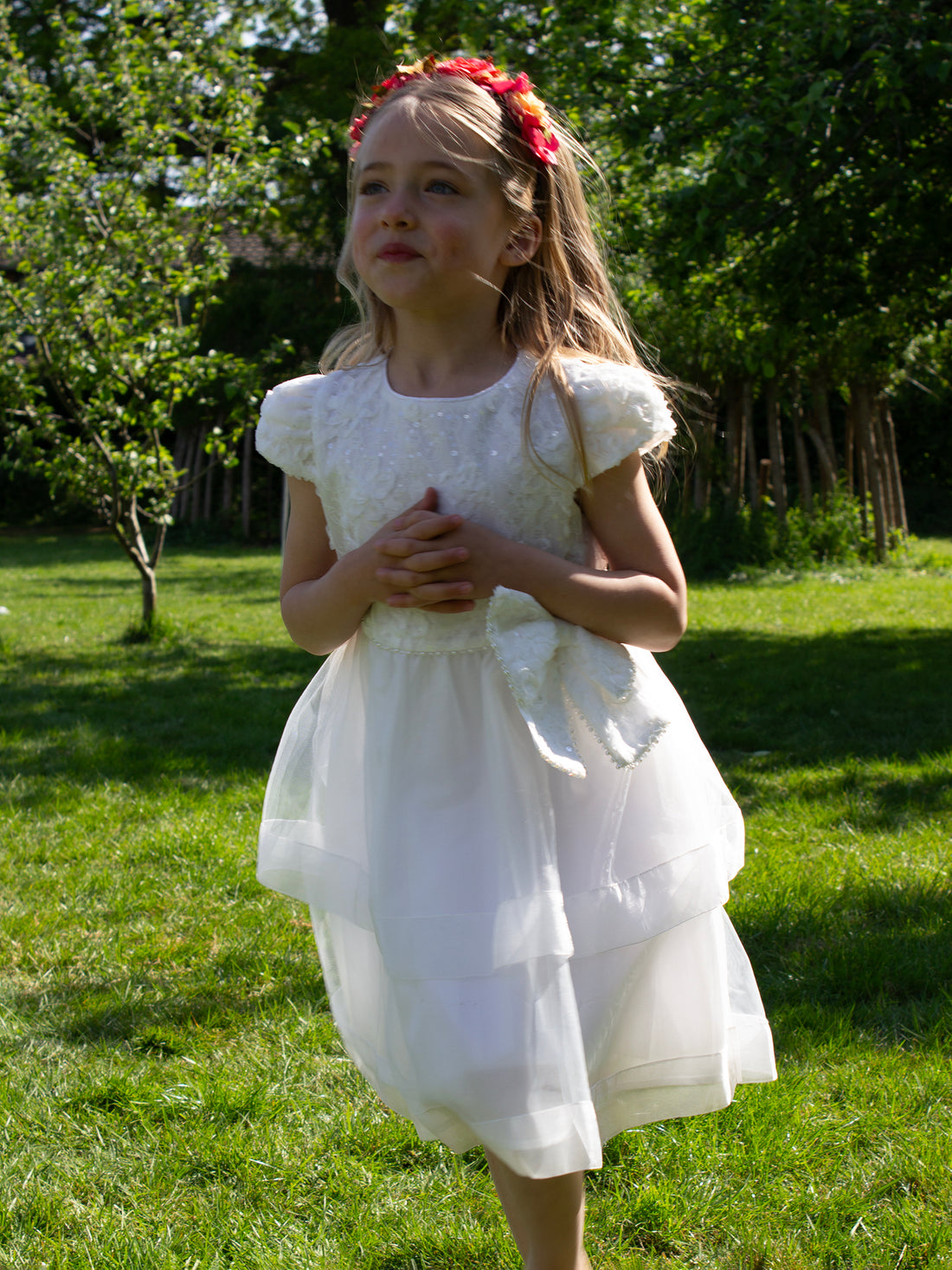 GWD Ribbon Belle Sequin Layered White Party Dress