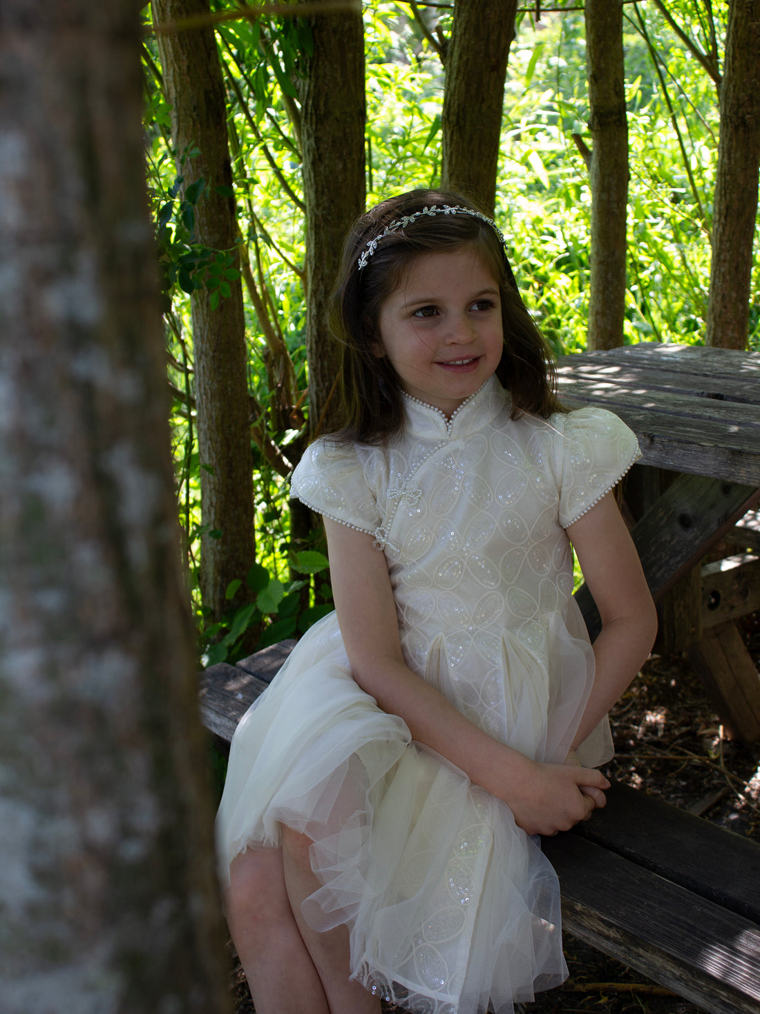 GWD Ocean Breeze Shimmer Sequin Cream Party Dress