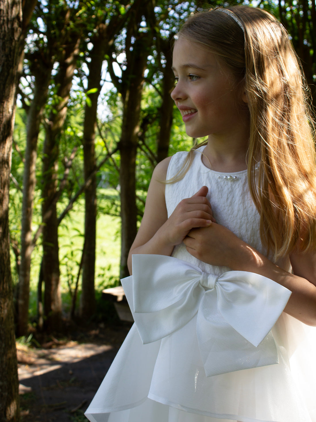 GWD Pearl Drop Bow White Party Dress