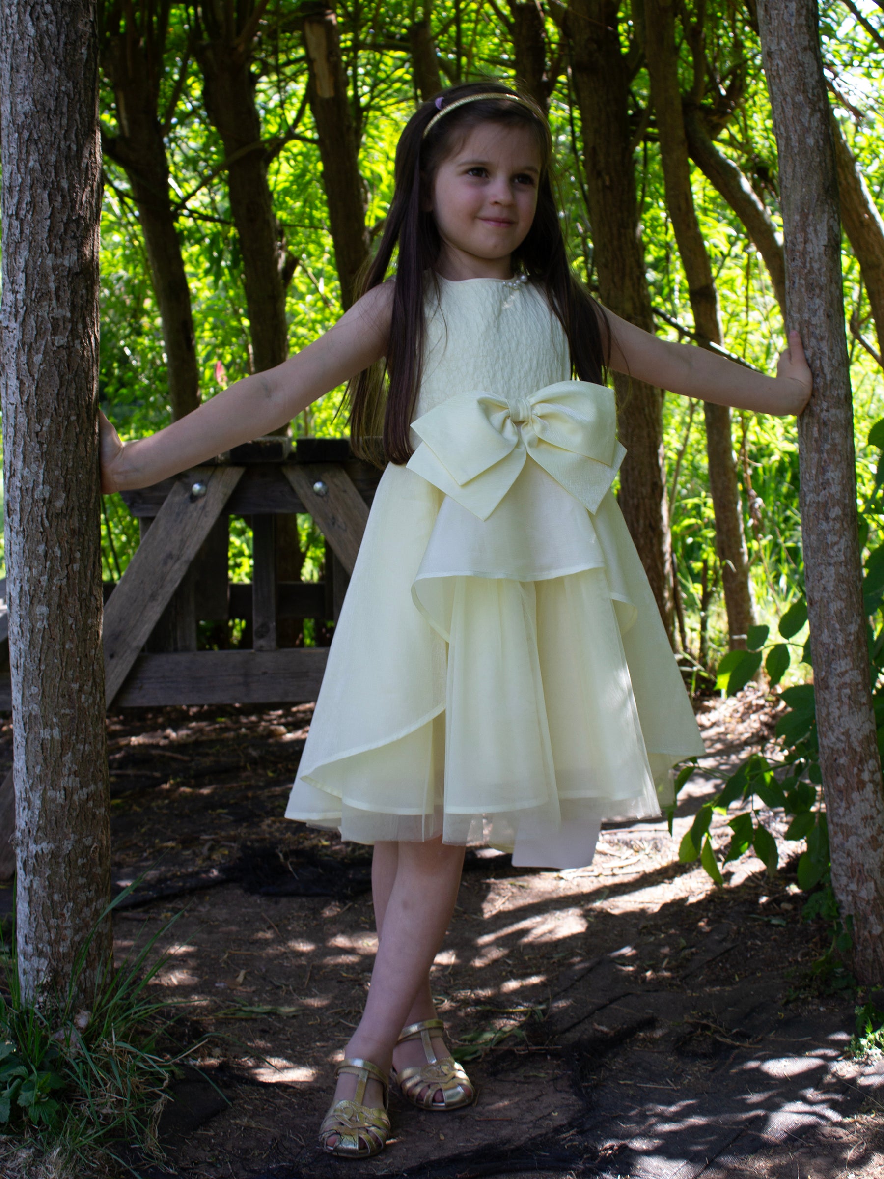 GWD Pearl Drop Bow Lemon Party Dress