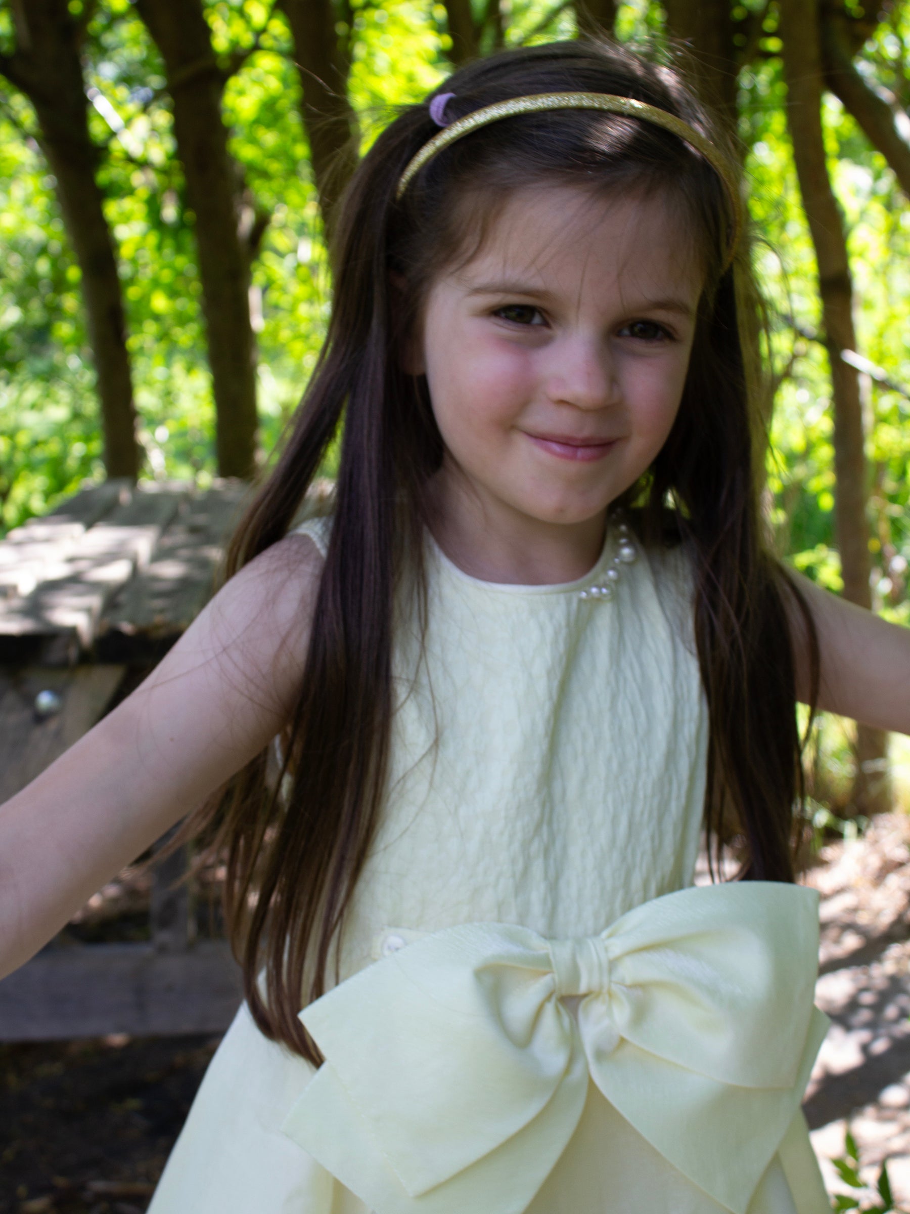 GWD Pearl Drop Bow Lemon Party Dress