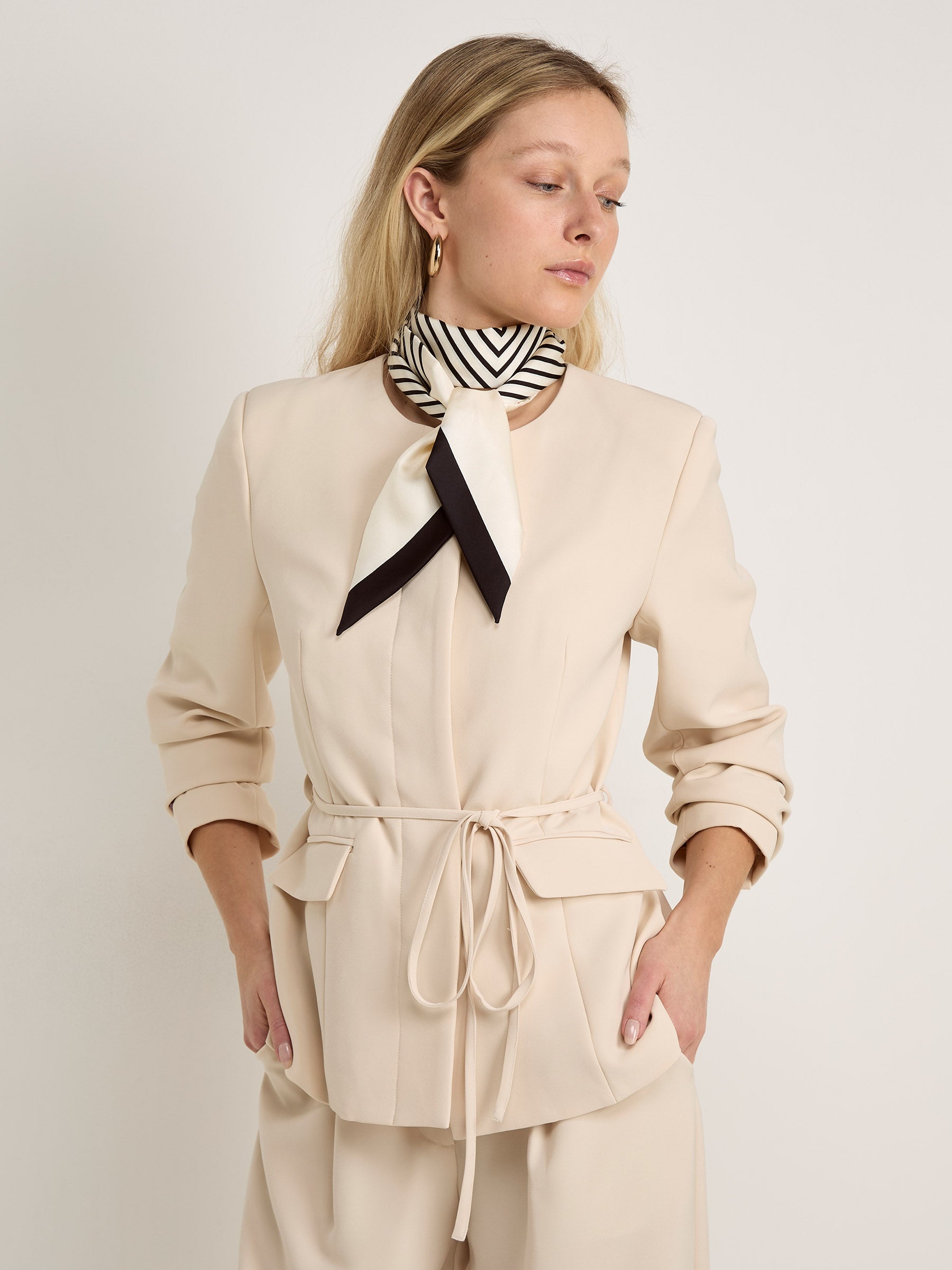 GWD Skinny Black & White Stripe Silk Scarf