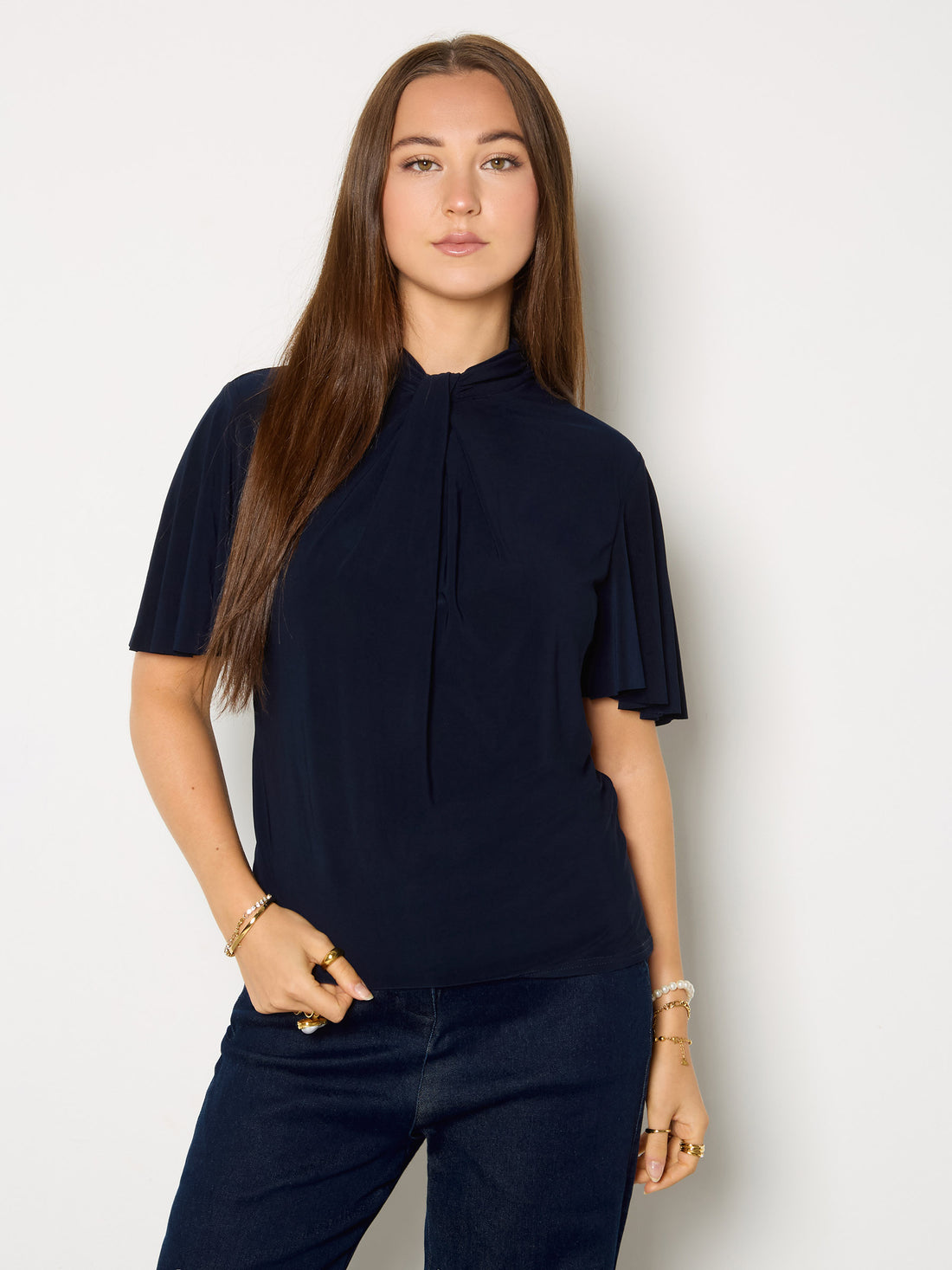 GWD Terry Navy Twist Neck Top