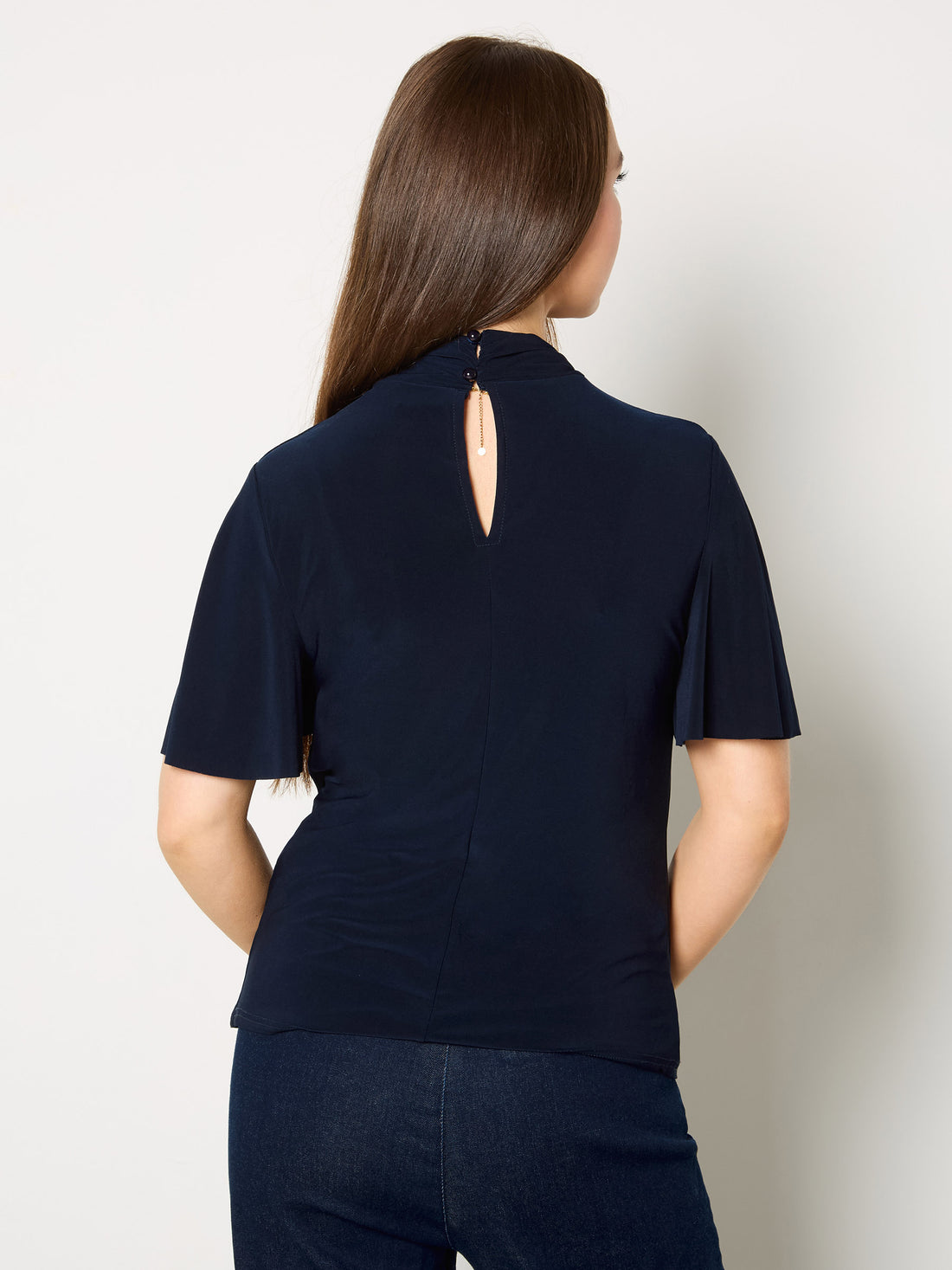GWD Terry Navy Twist Neck Top