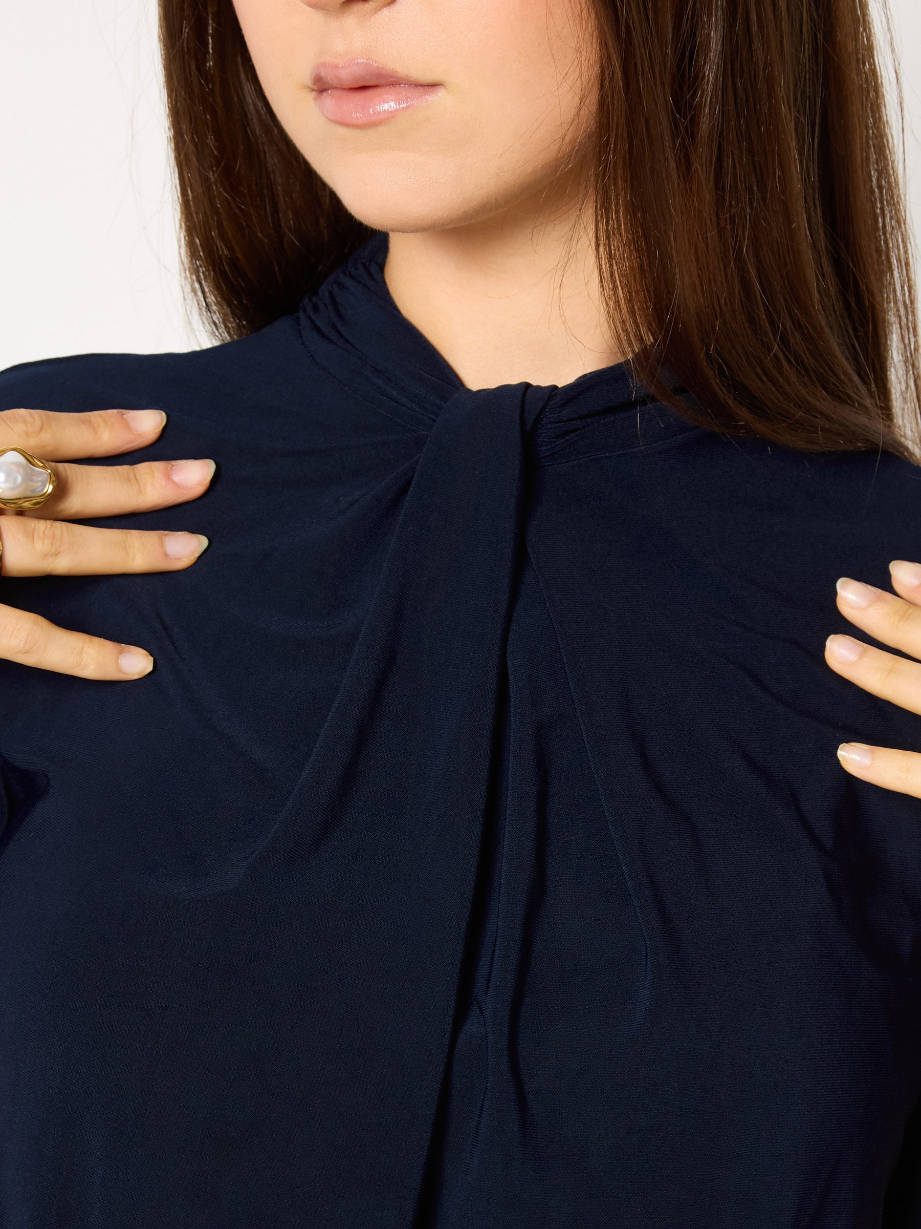 GWD Terry Navy Twist Neck Top