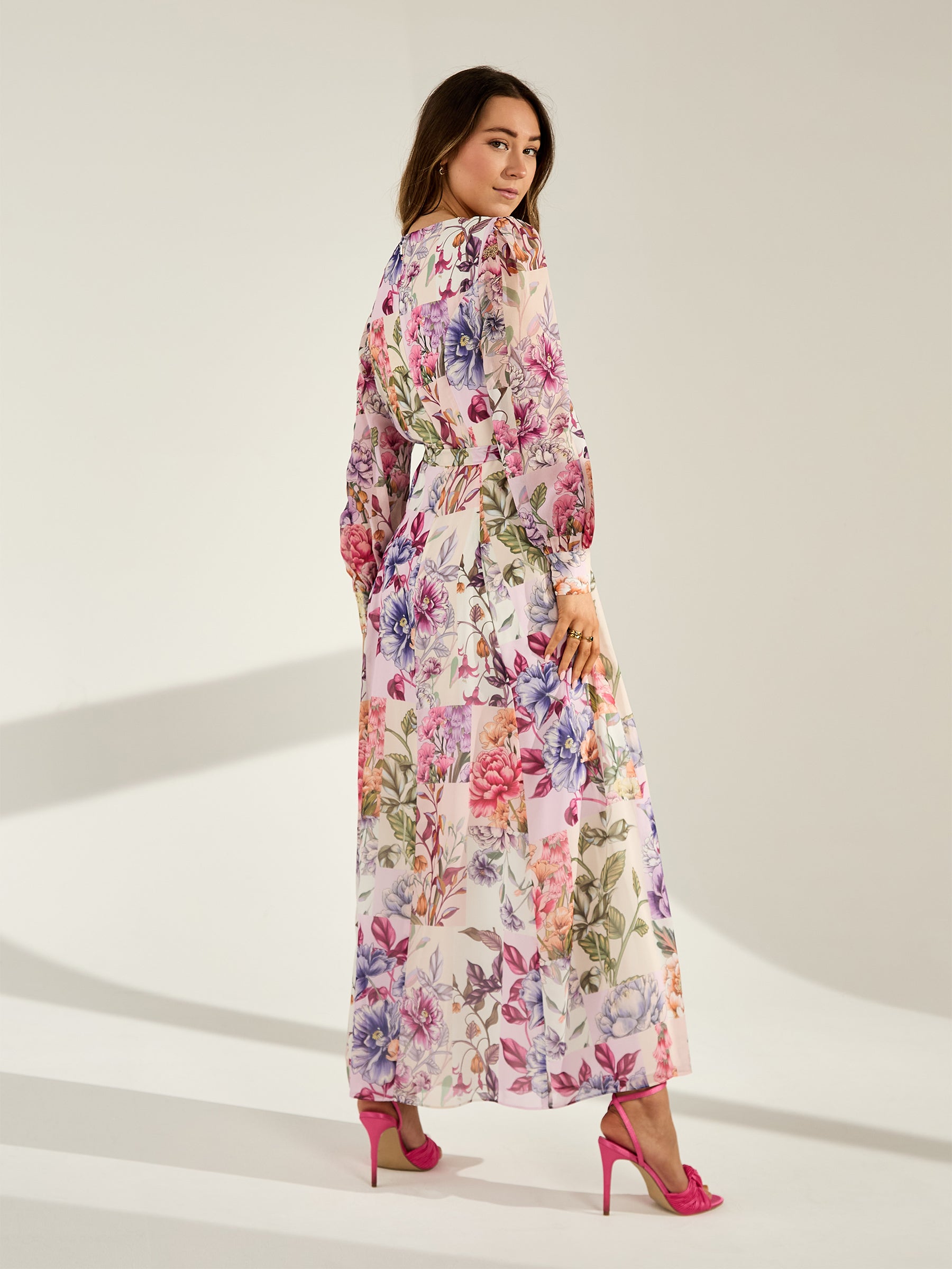 GWD Tony Patchwork Floral Print Belted Maxi Dress