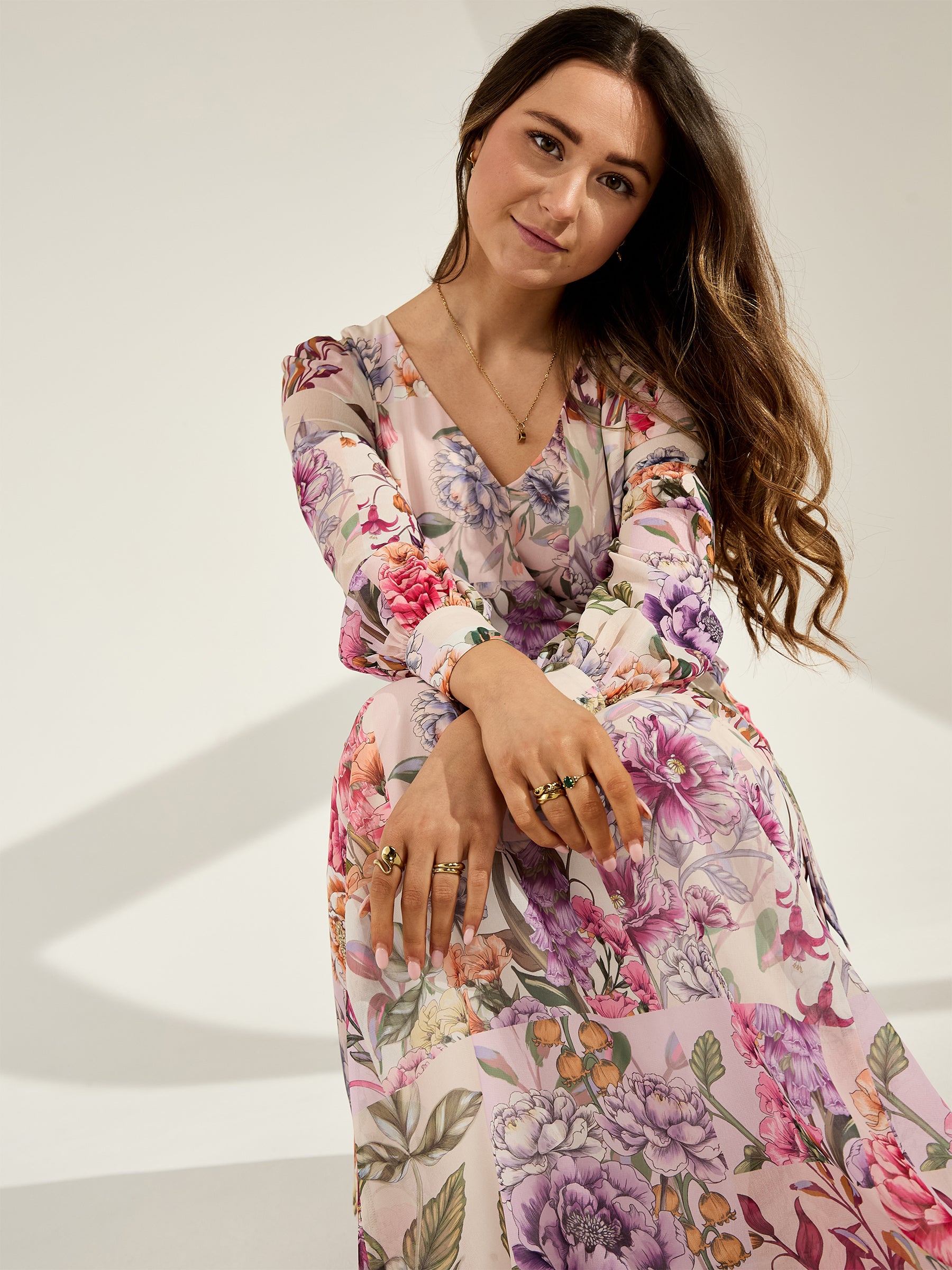 GWD Tony Patchwork Floral Print Belted Maxi Dress