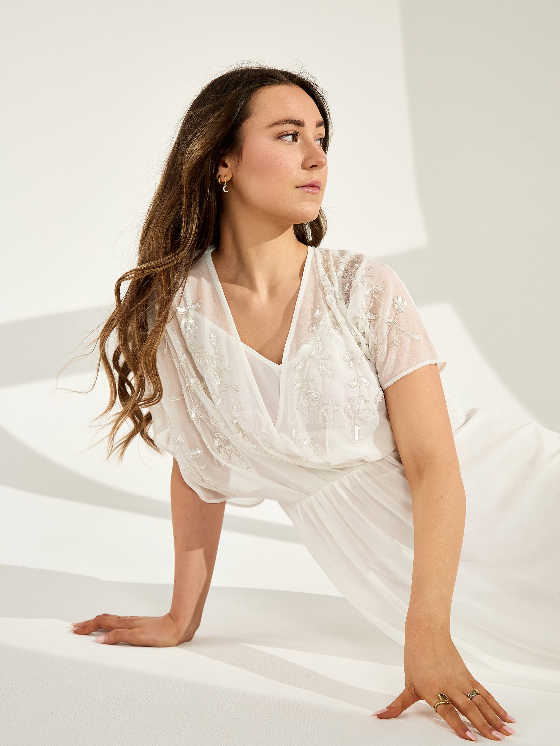 GWD Vinita Maxi Jacquard Embellished Dress White