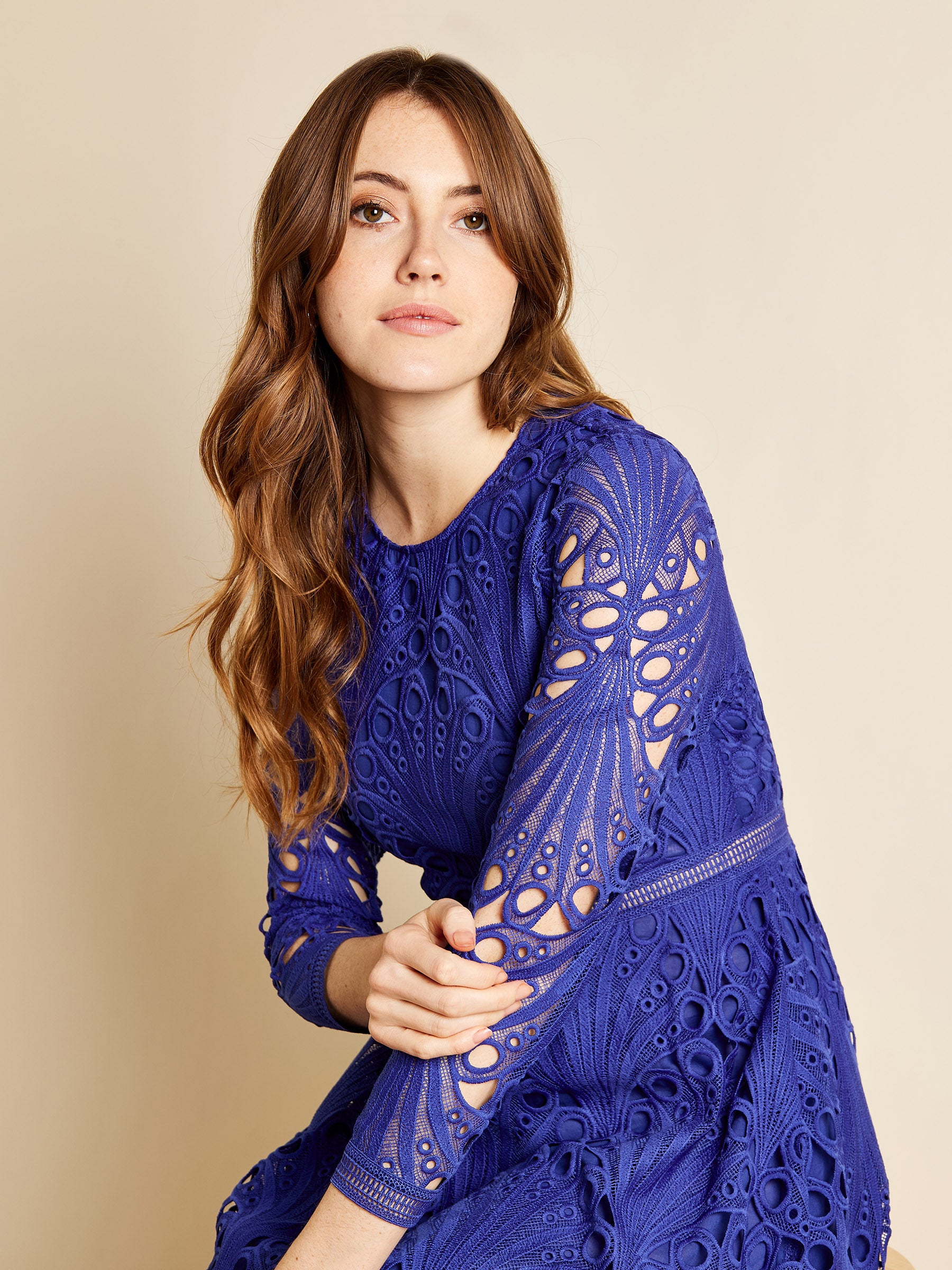 GWD Sheleigh Lace Cobalt Blue Knee Length Dress