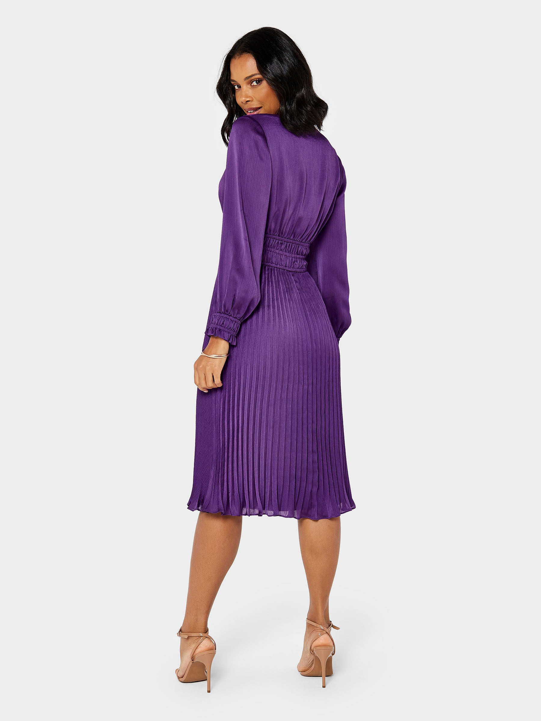 GWD Petal Glossy Satin Knee Length Purple Dress
